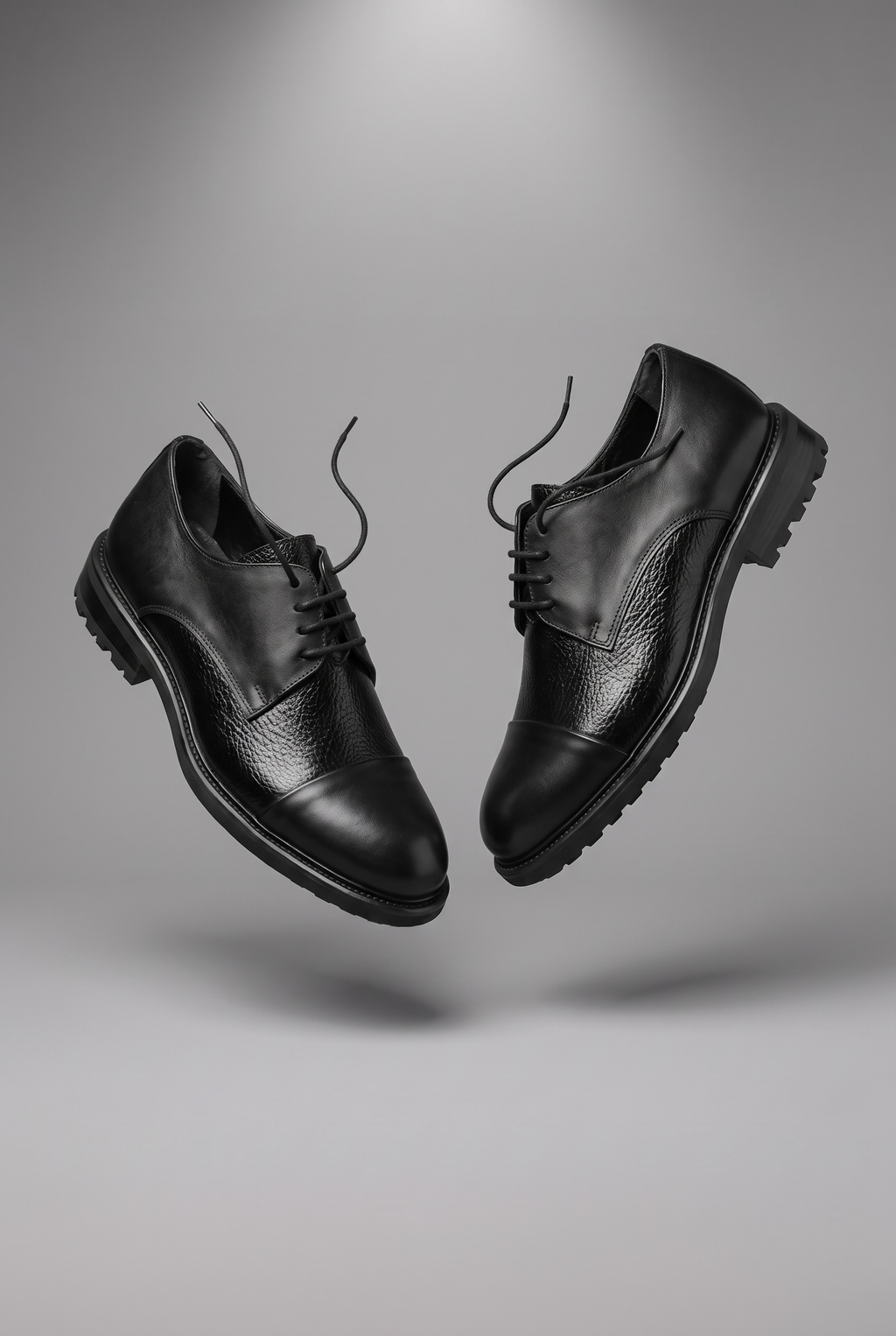 Hakiki Dana Derisi Cap Toe Derby Klasik Ayakkabı – Floater Detaylı, +3 cm Boy Uzatan – Siyah – 1
