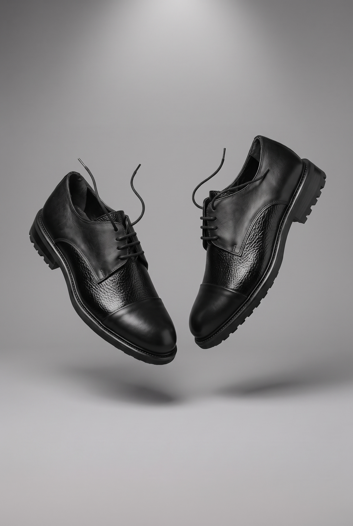 Hakiki Dana Derisi Cap Toe Derby Klasik Ayakkabı – Floater Detaylı, +3 cm Boy Uzatan – Siyah – 1