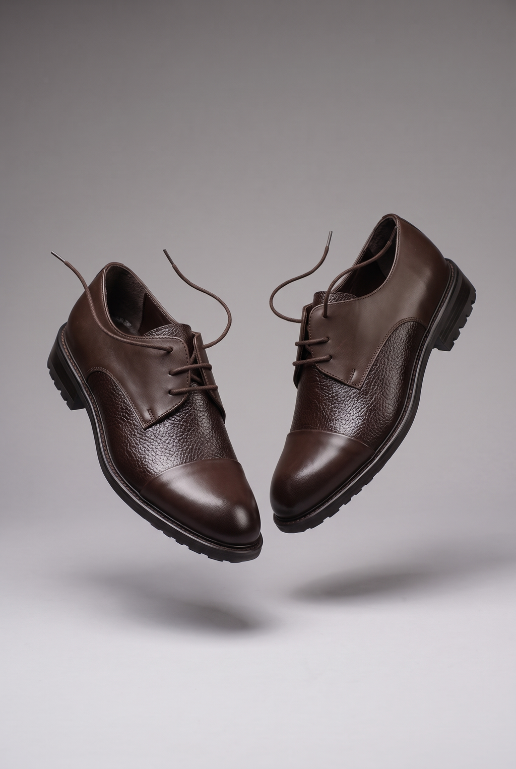 Hakiki Dana Derisi Cap Toe Derby Klasik Ayakkabı – Floater Detaylı, +3 cm Boy Uzatan – Kahverengi – 1