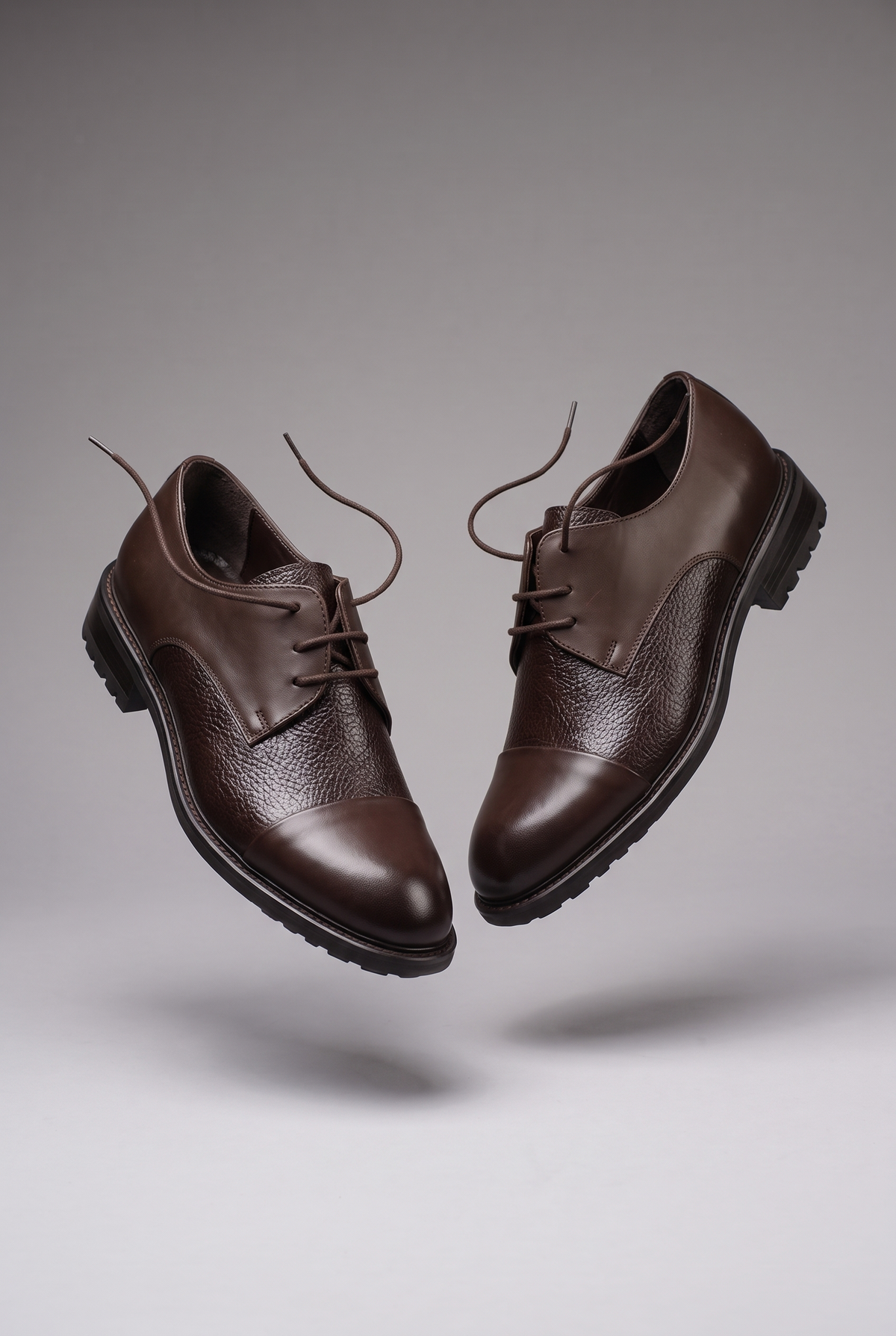 Hakiki Dana Derisi Cap Toe Derby Klasik Ayakkabı – Floater Detaylı, +3 cm Boy Uzatan – Kahverengi – 1