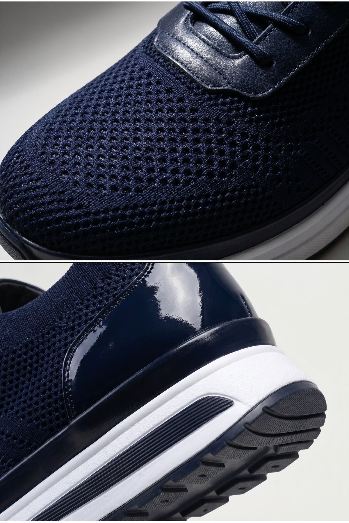YAMAL Yazlık Günlük Hakiki Deri Triko Erkek Sneaker +3 CM Boy Uzatan Gizli Topuk Lacivert