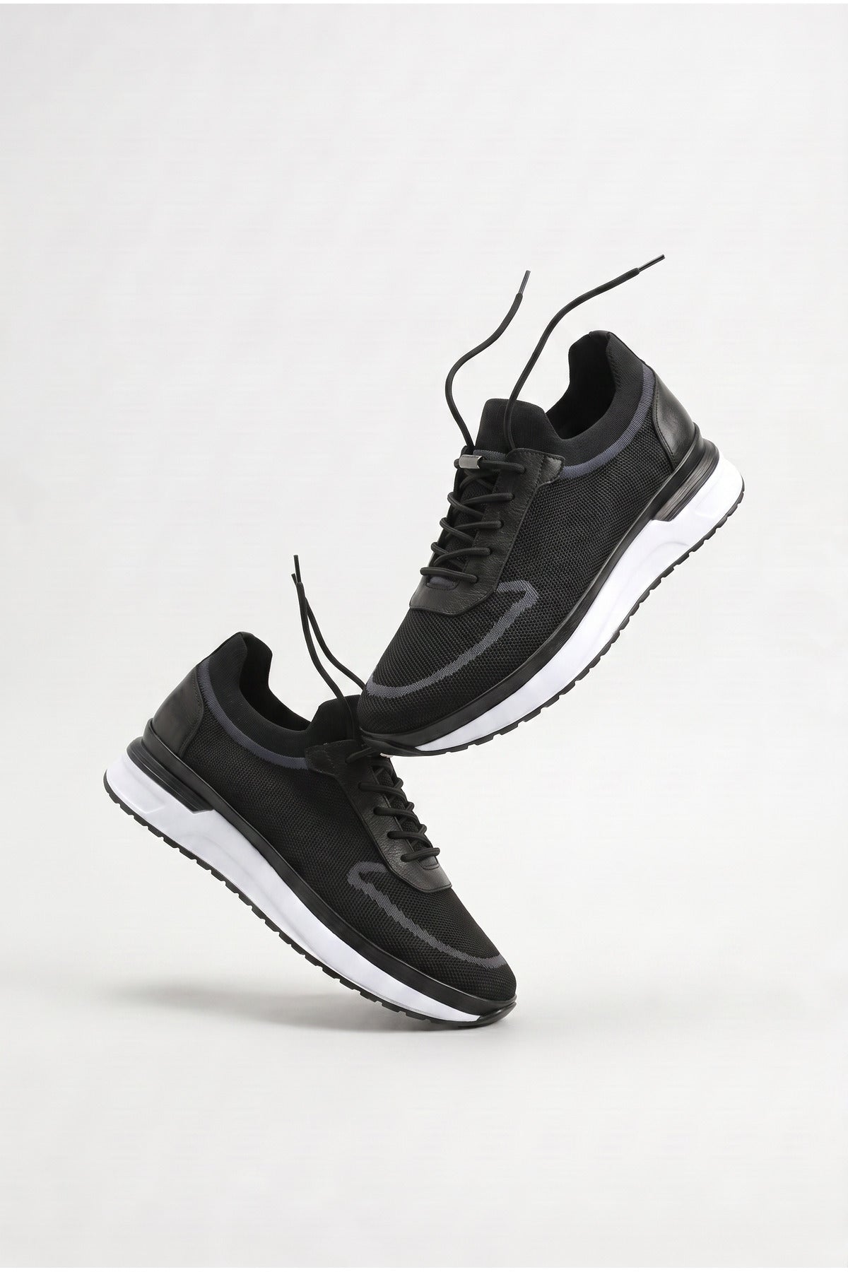 BELLINGHAM Yazlık Günlük Hakiki Deri Triko Erkek Sneaker +3 CM Boy Uzatan Gizli Topuk Siyah