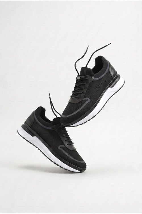 BELLINGHAM Yazlık Günlük Hakiki Deri Triko Erkek Sneaker +3 CM Boy Uzatan Gizli Topuk Siyah