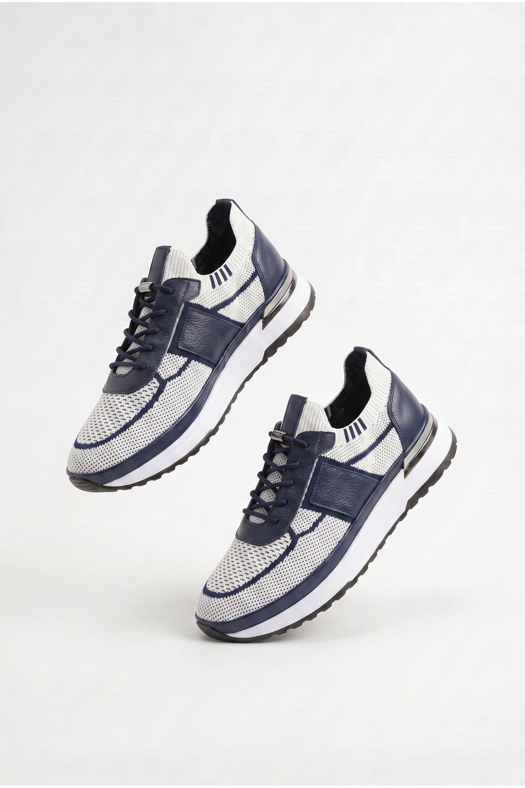 DOUE Yazlık Günlük Hakiki Deri Triko Erkek Sneaker +3 CM Boy Uzatan Gizli Topuk Beyaz