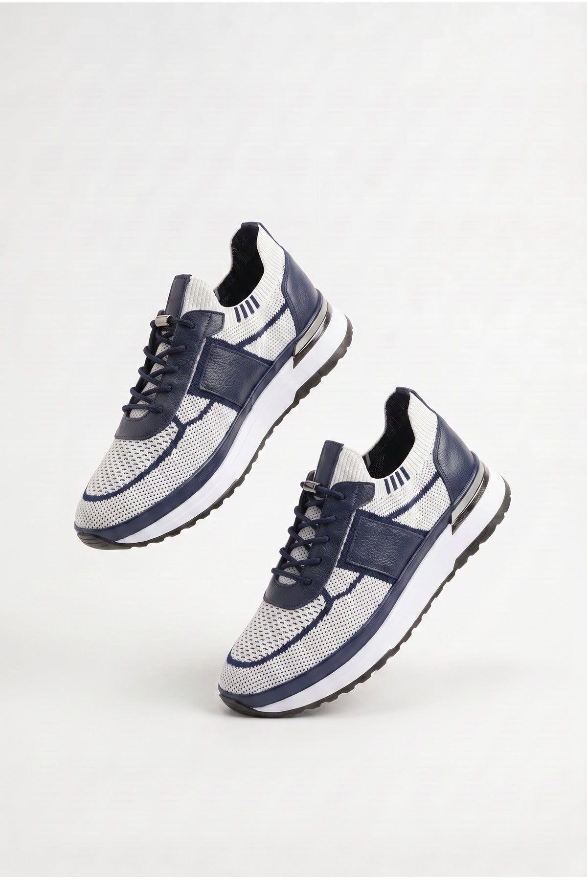 DOUE Yazlık Günlük Hakiki Deri Triko Erkek Sneaker +3 CM Boy Uzatan Gizli Topuk Beyaz
