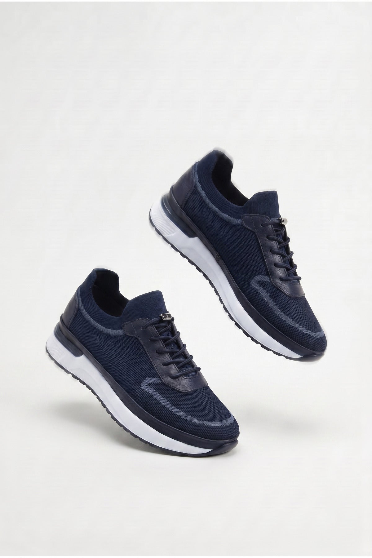 BELLINGHAM Yazlık Günlük Hakiki Deri Triko Erkek Sneaker +3 CM Boy Uzatan Gizli Topuk Lacivert