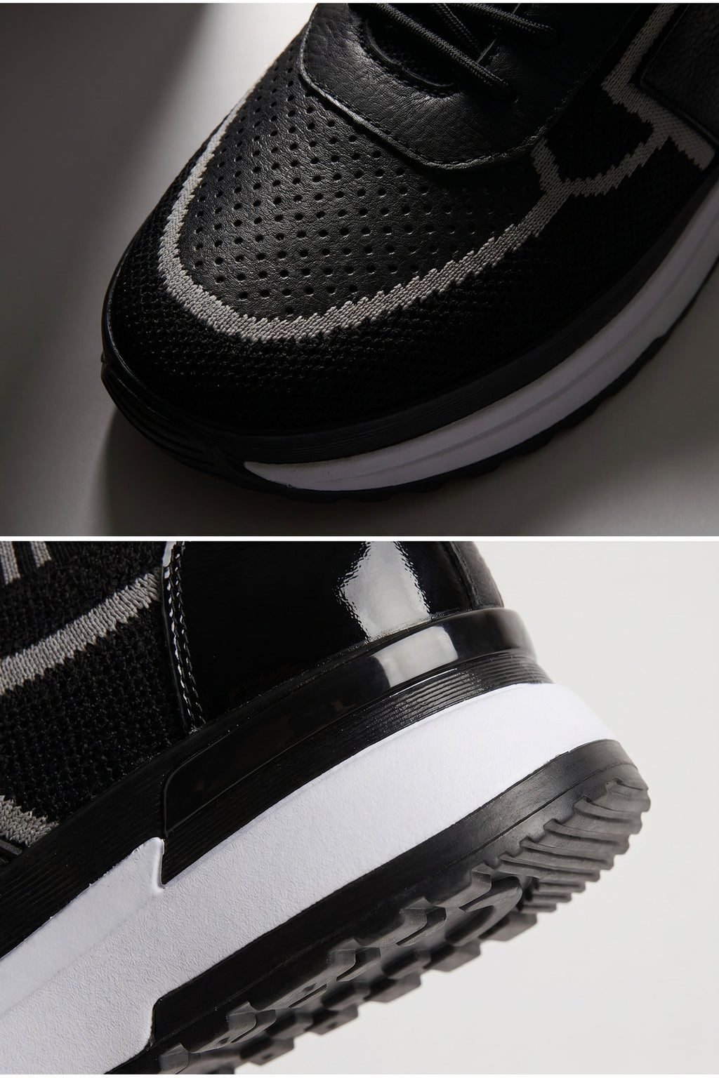 DOUE Yazlık Günlük Hakiki Deri Triko Erkek Sneaker +3 CM Boy Uzatan Gizli Topuk Siyah