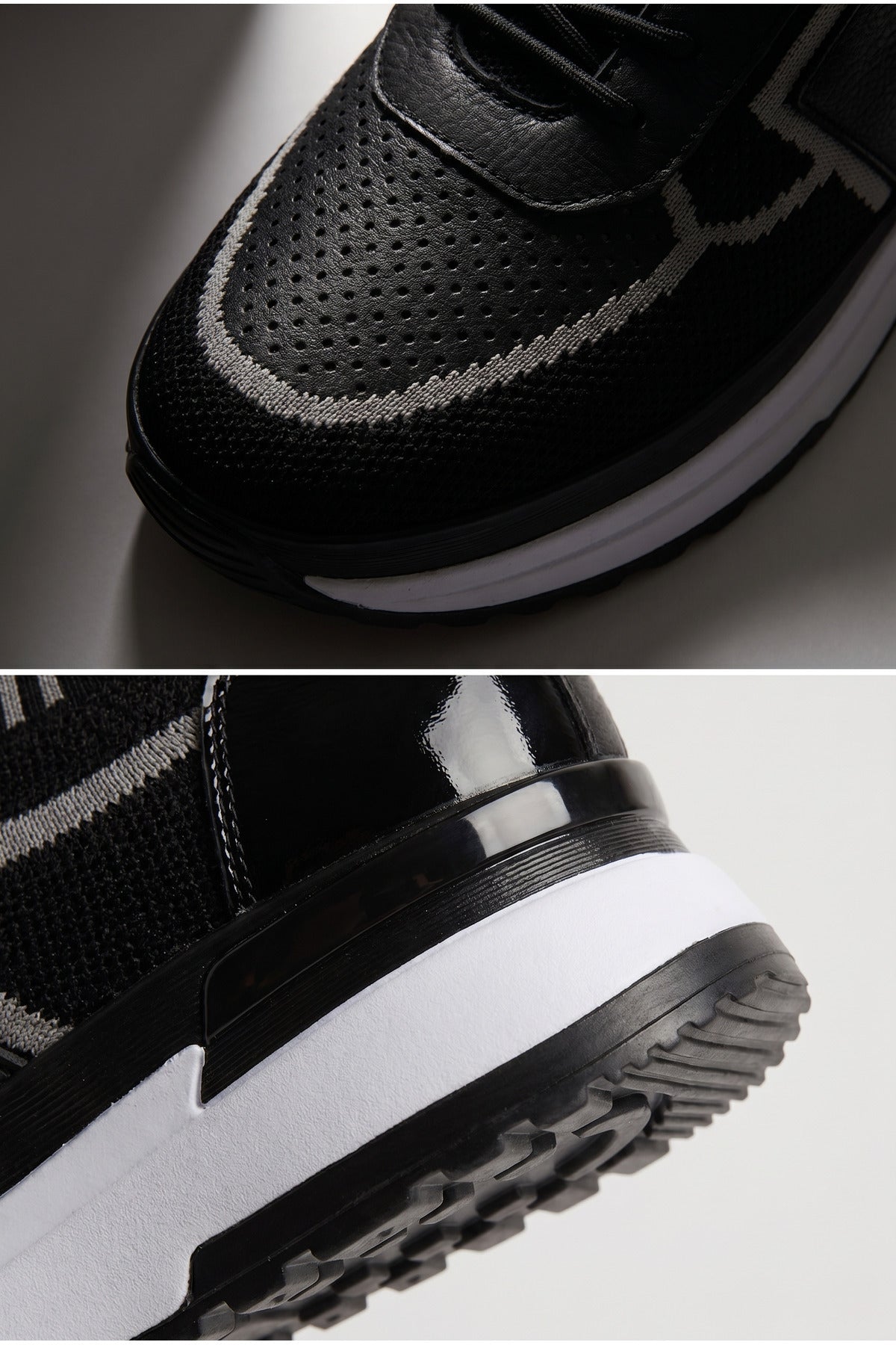 DOUE Yazlık Günlük Hakiki Deri Triko Erkek Sneaker +3 CM Boy Uzatan Gizli Topuk Siyah