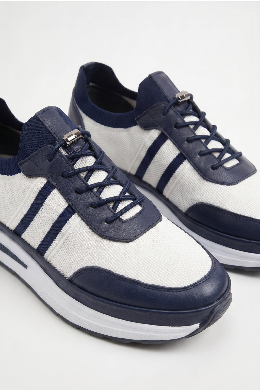 GAVI Yazlık Günlük Hakiki Deri Triko Erkek Sneaker +3 CM Boy Uzatan Gizli Topuk Beyaz