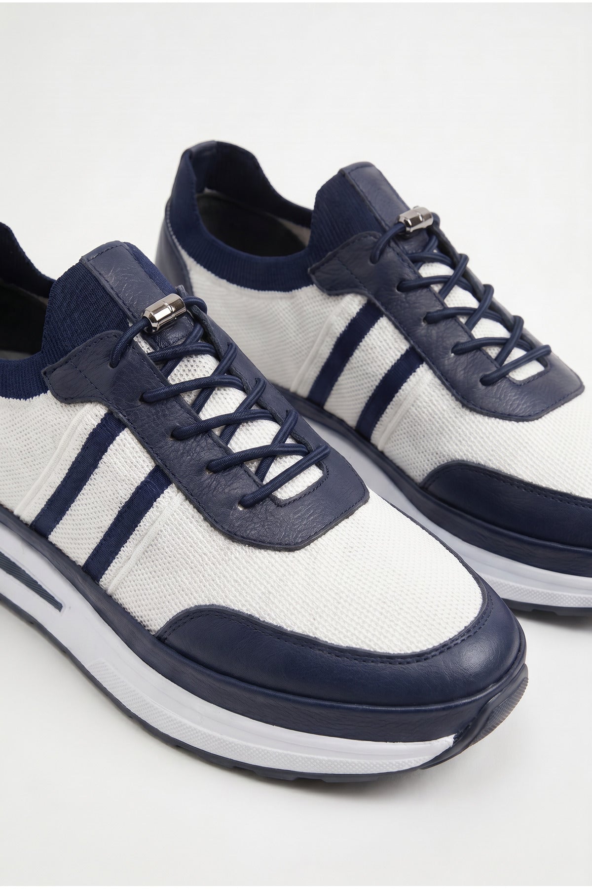 GAVI Yazlık Günlük Hakiki Deri Triko Erkek Sneaker +3 CM Boy Uzatan Gizli Topuk Beyaz