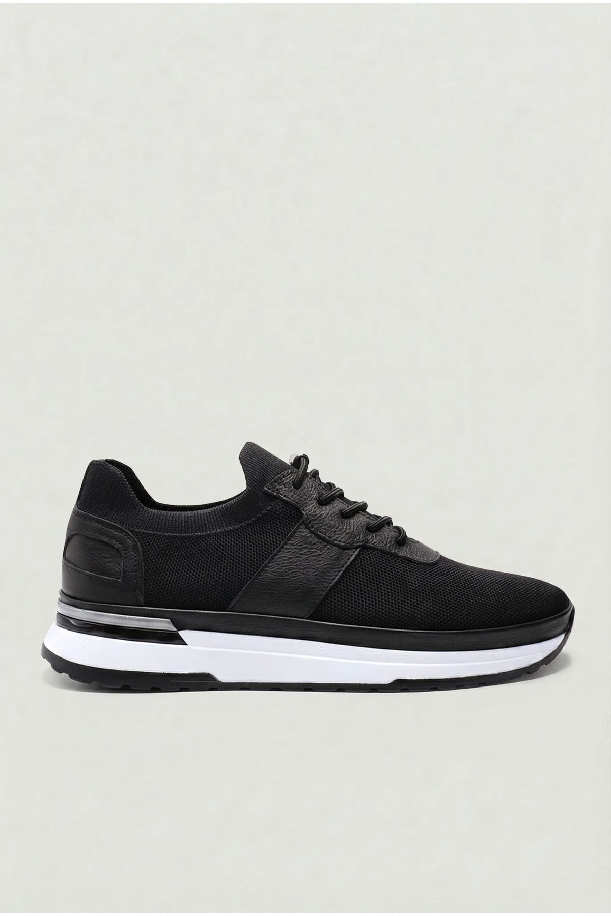 PEDRI Yazlık Günlük Hakiki Deri Triko Erkek Sneaker +3 CM Boy Uzatan Gizli Topuk Siyah
