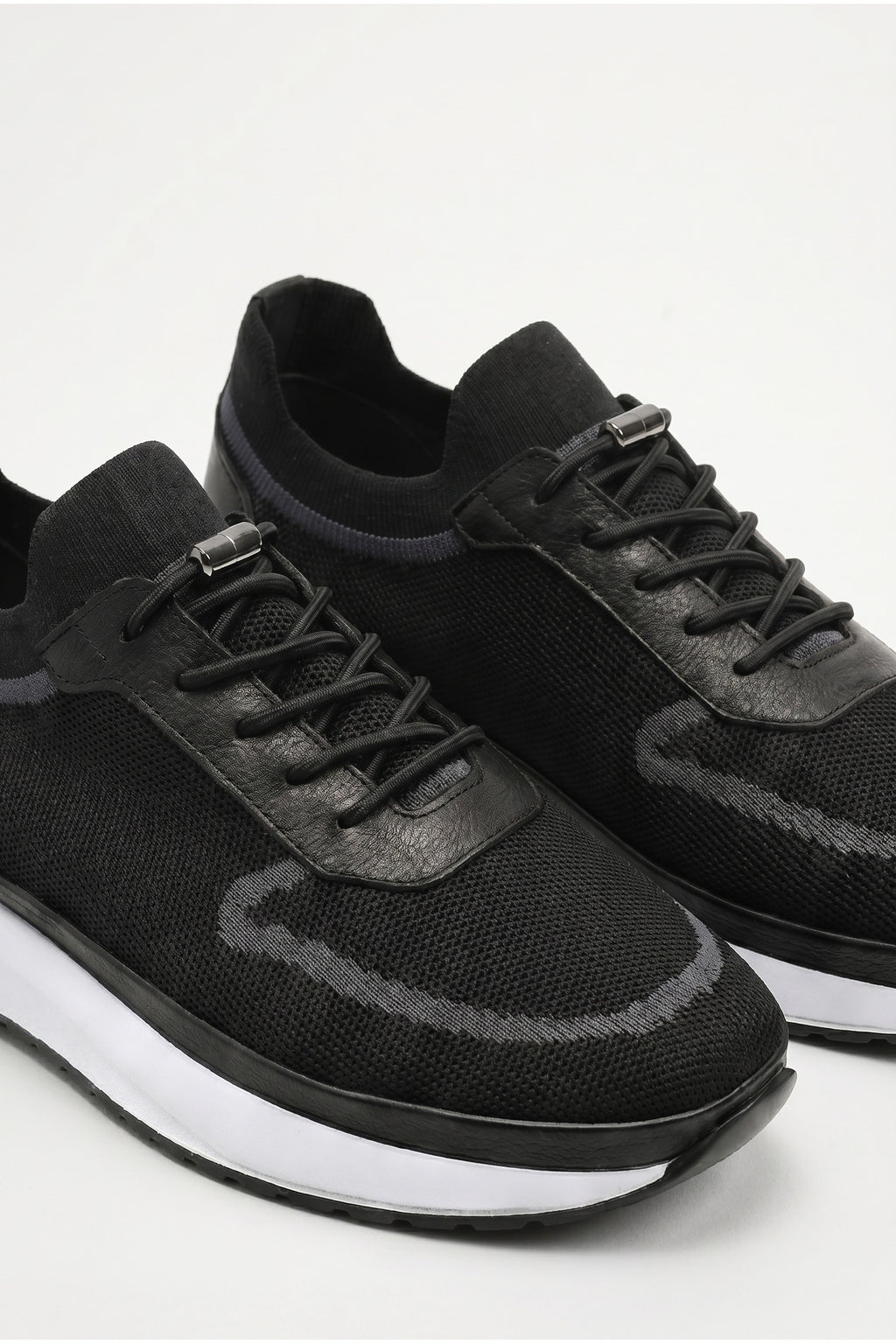 BELLINGHAM Yazlık Günlük Hakiki Deri Triko Erkek Sneaker +3 CM Boy Uzatan Gizli Topuk Siyah