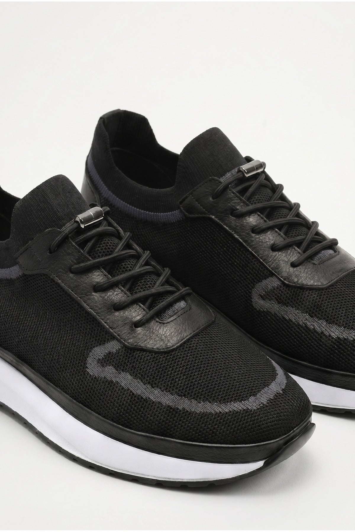 BELLINGHAM Yazlık Günlük Hakiki Deri Triko Erkek Sneaker +3 CM Boy Uzatan Gizli Topuk Siyah