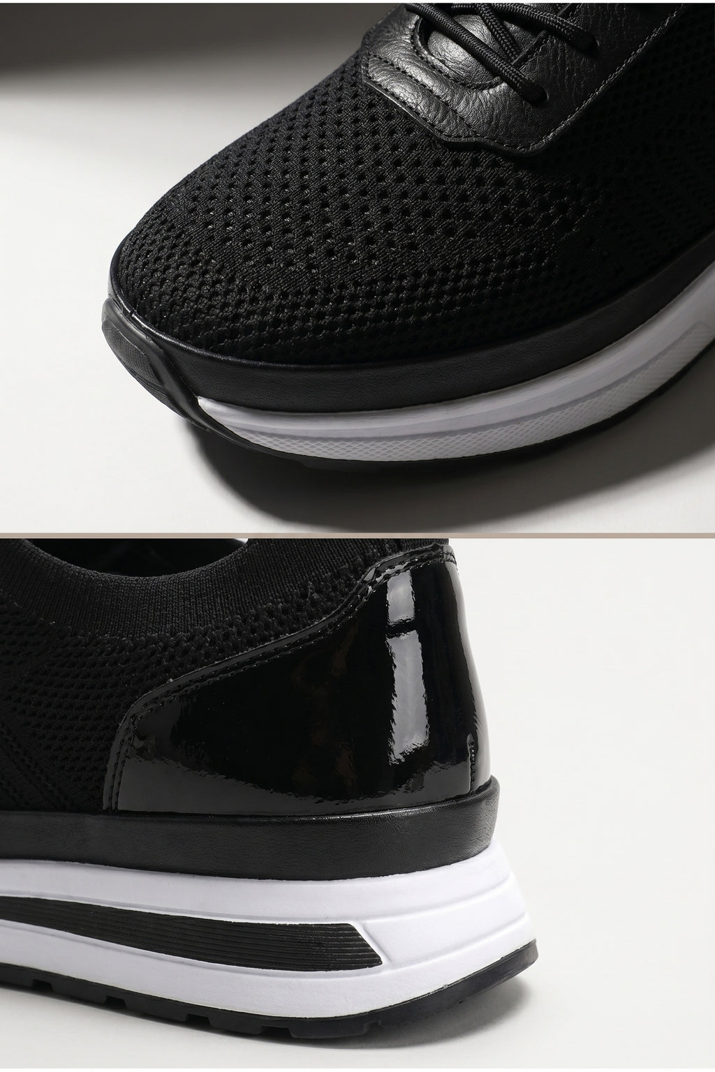 YAMAL Yazlık Günlük Hakiki Deri Triko Erkek Sneaker +3 CM Boy Uzatan Gizli Topuk Siyah
