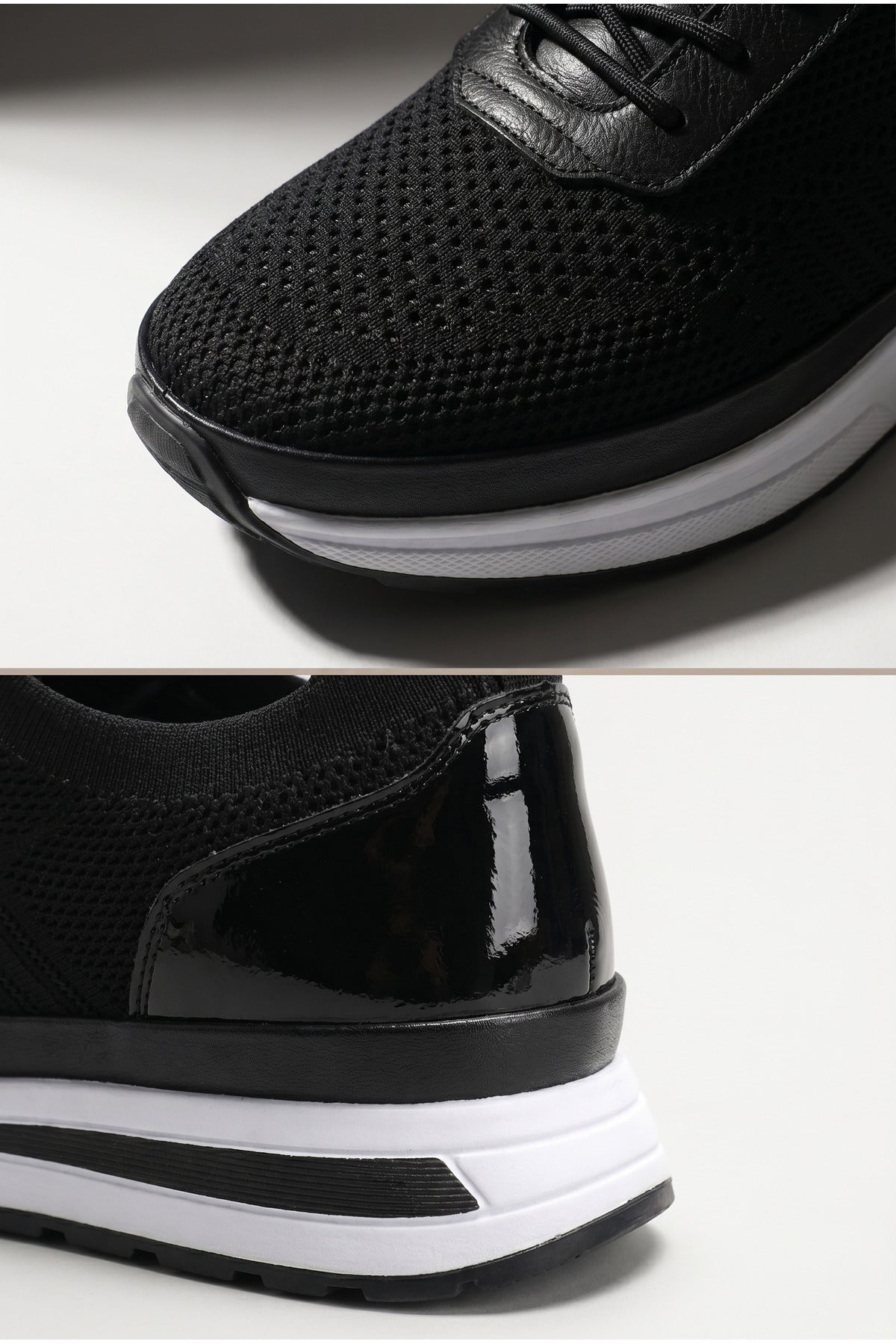YAMAL Yazlık Günlük Hakiki Deri Triko Erkek Sneaker +3 CM Boy Uzatan Gizli Topuk Siyah