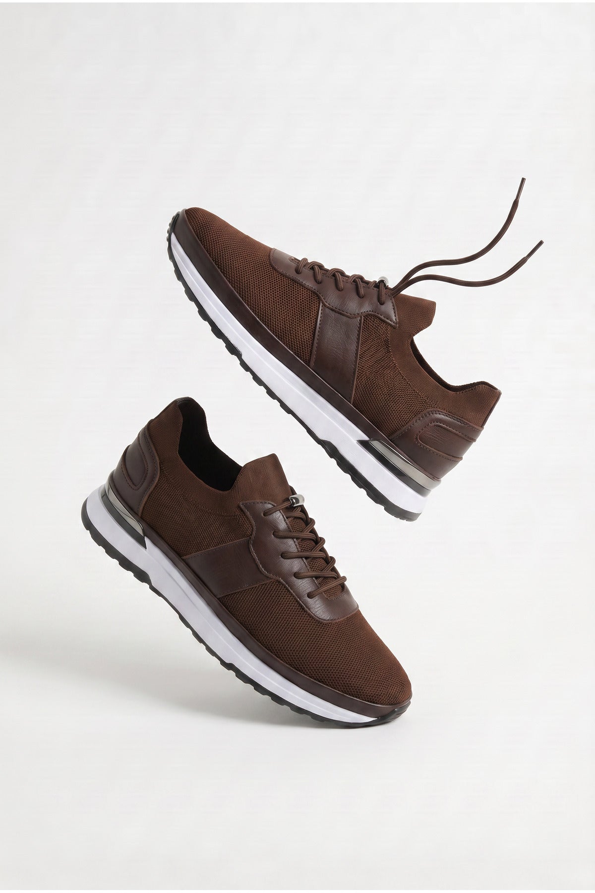PEDRI Yazlık Günlük Hakiki Deri Triko Erkek Sneaker +3 CM Boy Uzatan Gizli Topuk Kahverengi