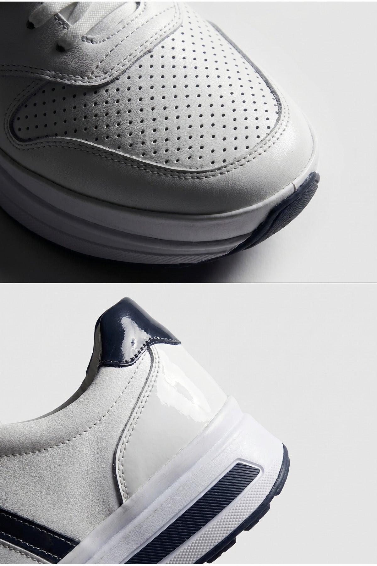RUDIGER Günlük Hakiki Dana Derisi Erkek Sneaker +3 CM Boy Uzatan Gizli Topuk Spor Ayakkabı Beyaz