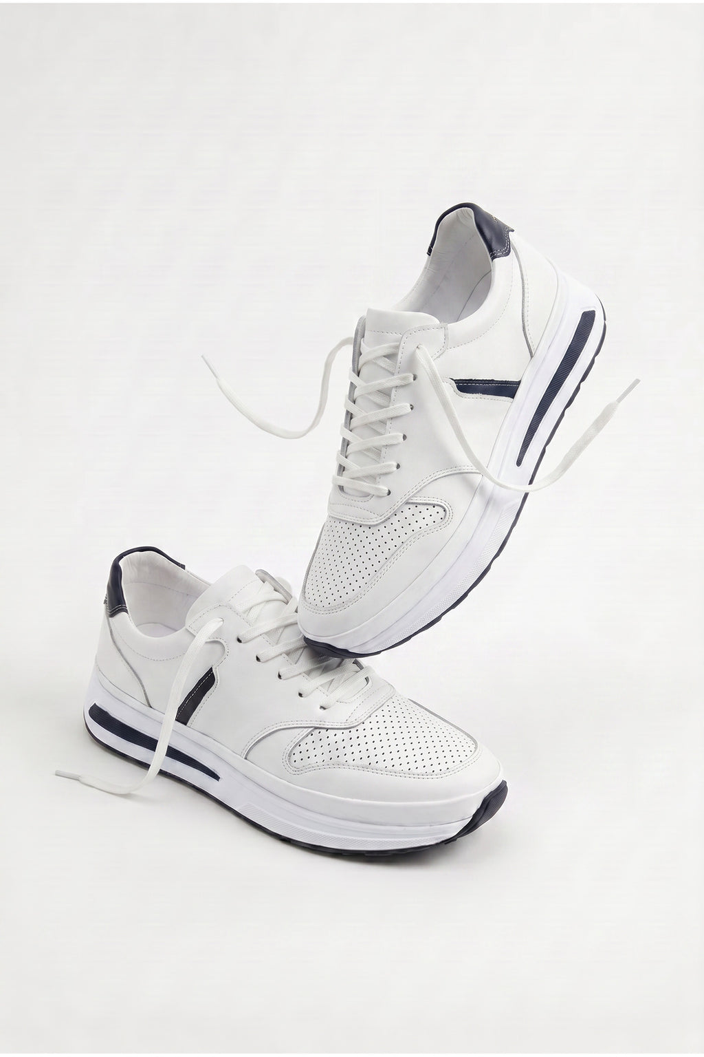 RUDIGER Günlük Hakiki Dana Derisi Erkek Sneaker +3 CM Boy Uzatan Gizli Topuk Spor Ayakkabı Beyaz