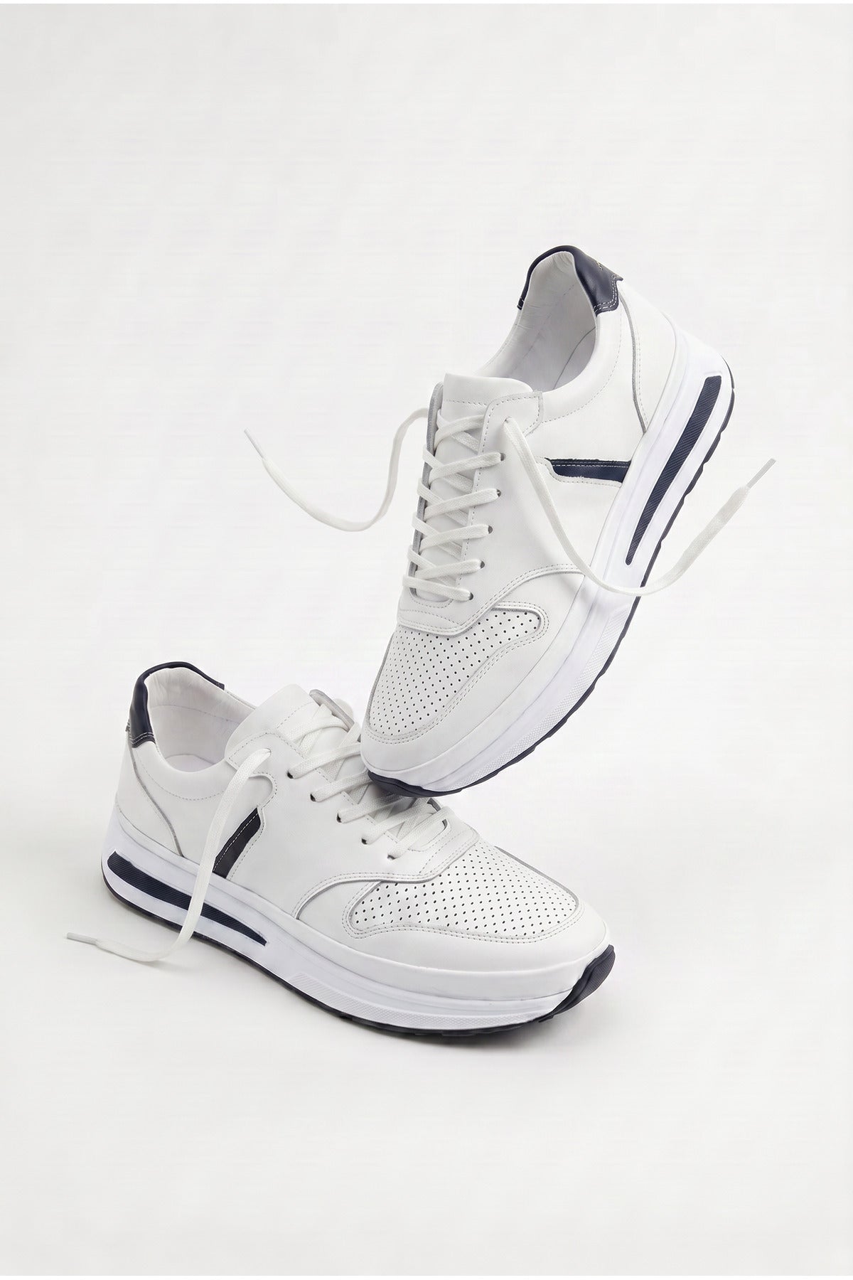 RUDIGER Günlük Hakiki Dana Derisi Erkek Sneaker +3 CM Boy Uzatan Gizli Topuk Spor Ayakkabı Beyaz