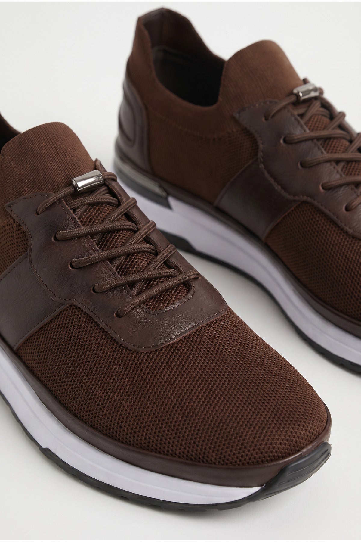 PEDRI Yazlık Günlük Hakiki Deri Triko Erkek Sneaker +3 CM Boy Uzatan Gizli Topuk Kahverengi