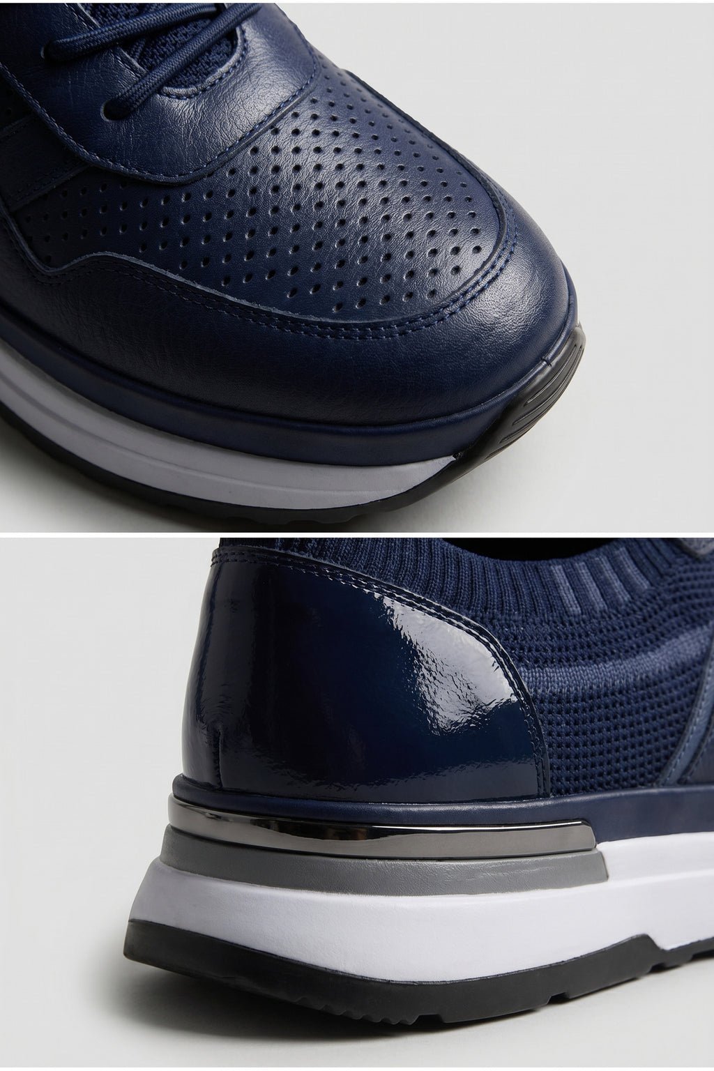 DOUE Yazlık Günlük Hakiki Deri Triko Erkek Sneaker +3 CM Boy Uzatan Gizli Topuk Lacivert