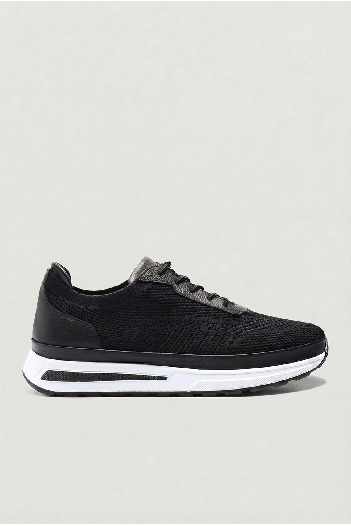YAMAL Yazlık Günlük Hakiki Deri Triko Erkek Sneaker +3 CM Boy Uzatan Gizli Topuk Siyah