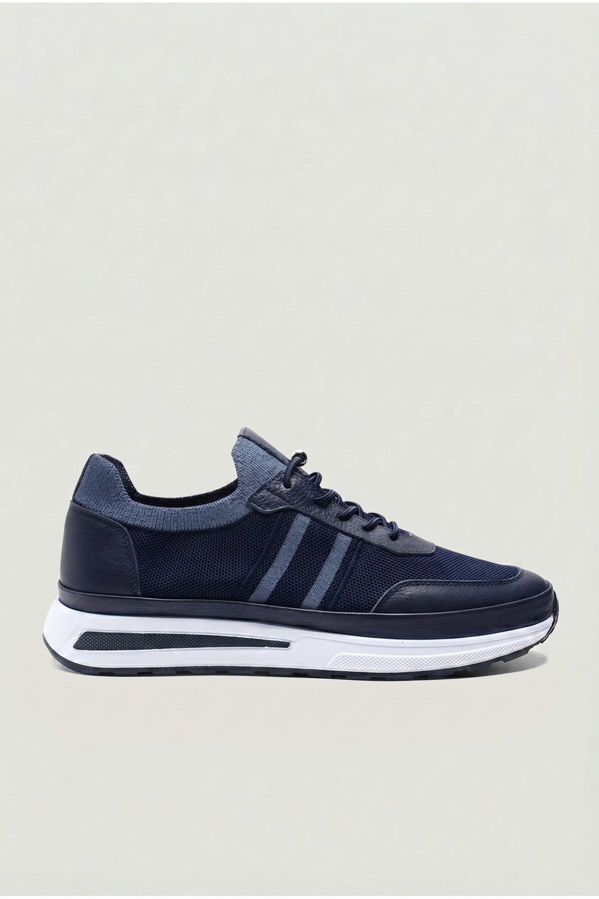 GAVI Yazlık Günlük Hakiki Deri Triko Erkek Sneaker +3 CM Boy Uzatan Gizli Topuk Lacivert