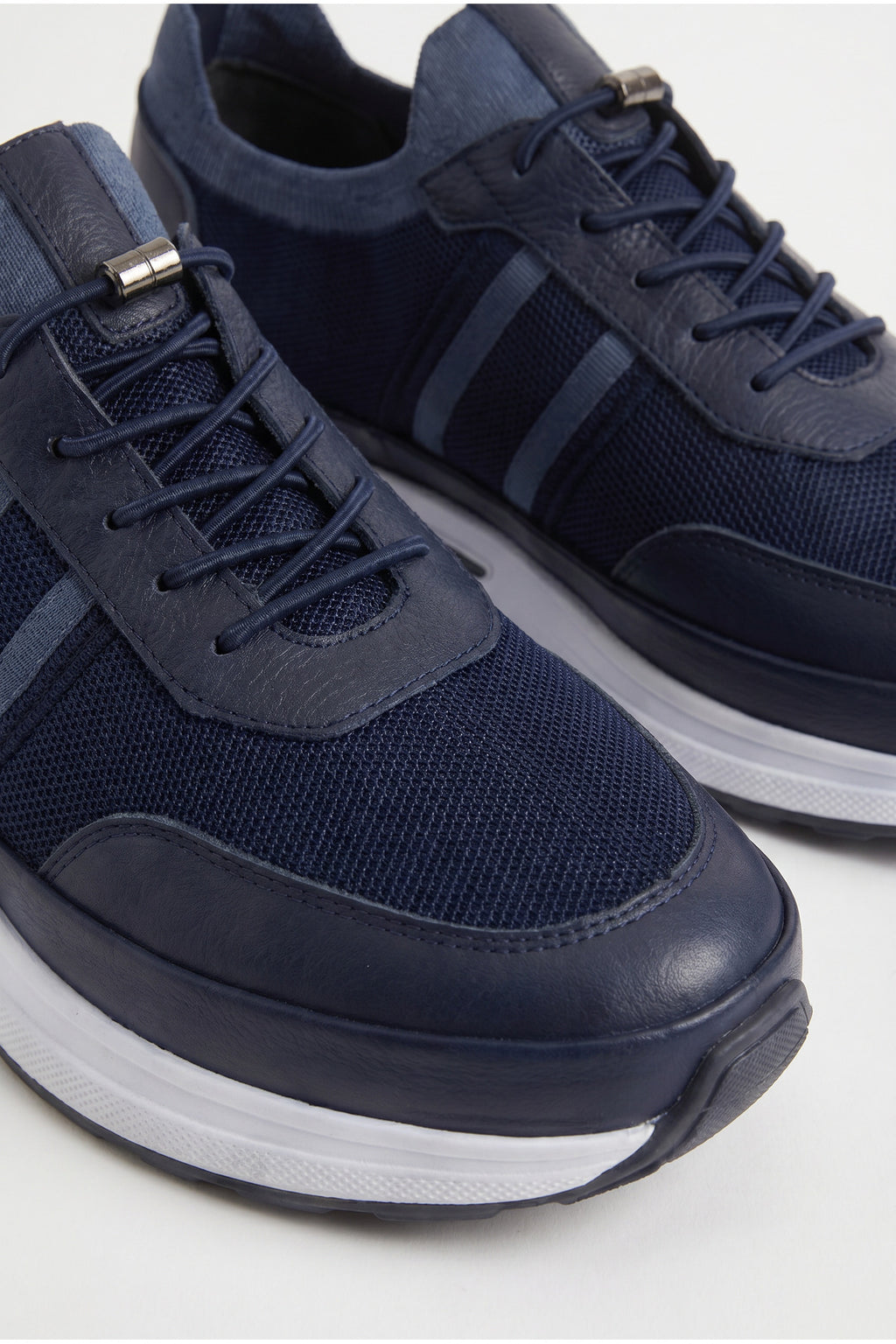 GAVI Yazlık Günlük Hakiki Deri Triko Erkek Sneaker +3 CM Boy Uzatan Gizli Topuk Lacivert