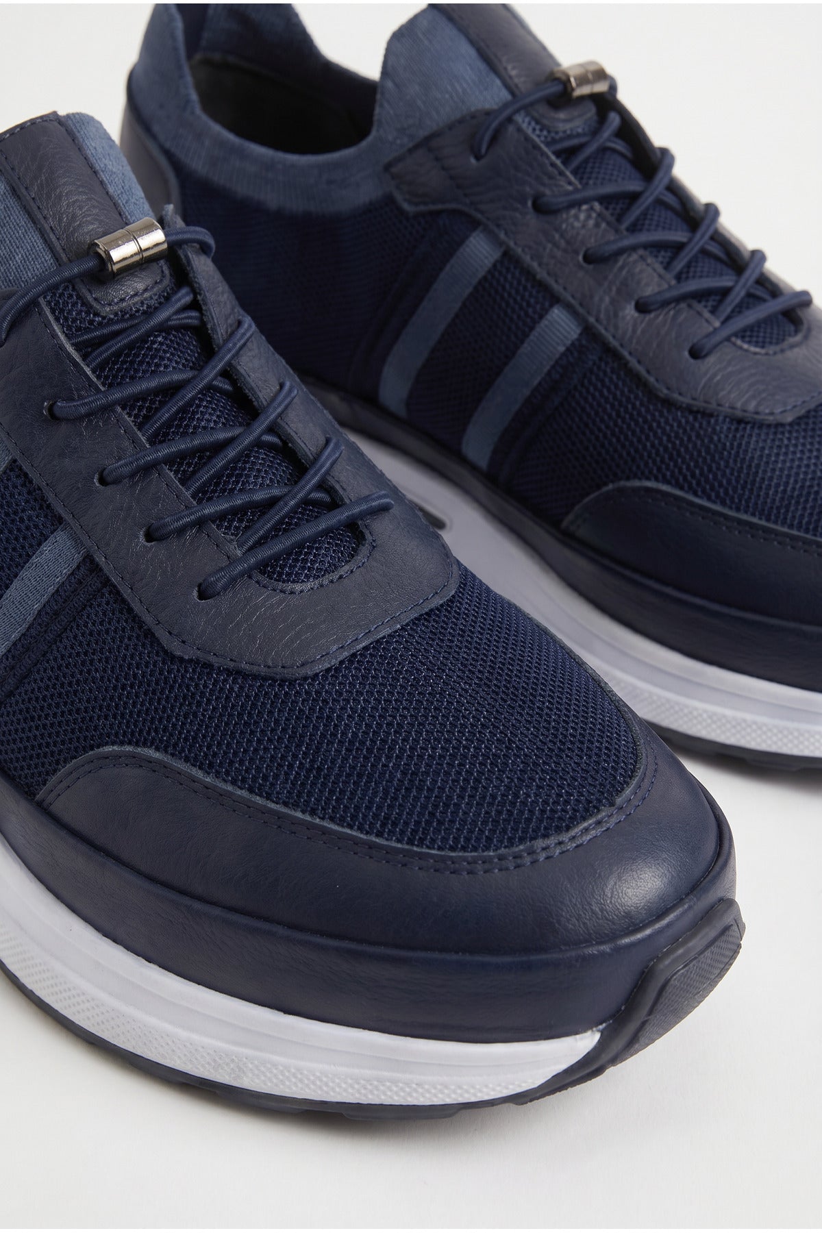 GAVI Yazlık Günlük Hakiki Deri Triko Erkek Sneaker +3 CM Boy Uzatan Gizli Topuk Lacivert