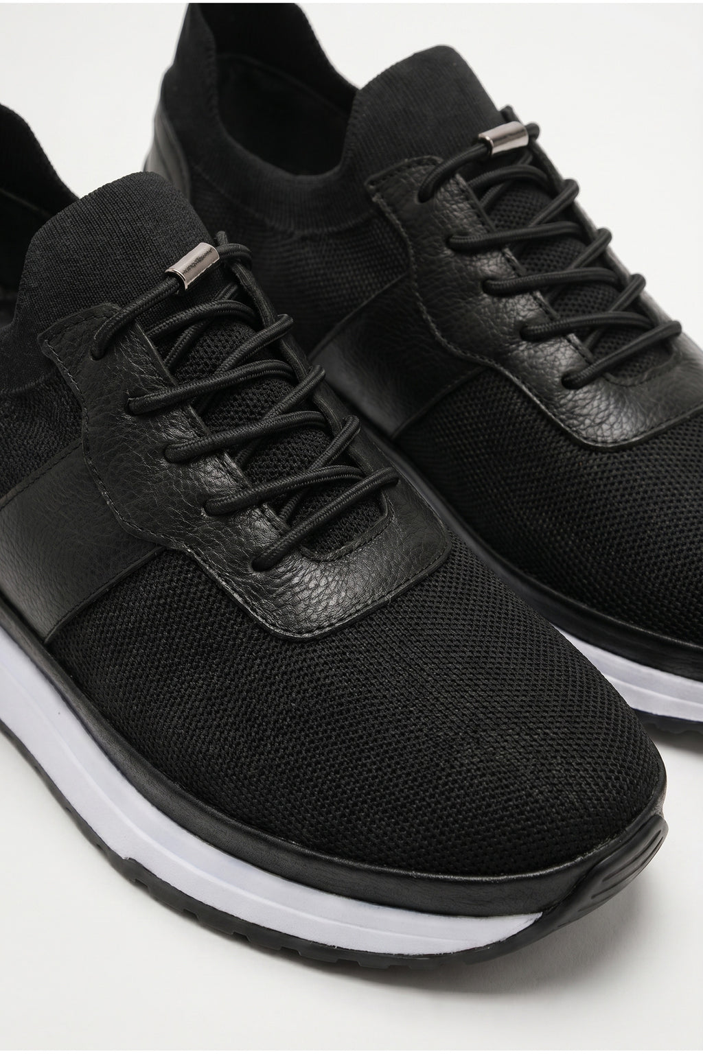 PEDRI Yazlık Günlük Hakiki Deri Triko Erkek Sneaker +3 CM Boy Uzatan Gizli Topuk Siyah