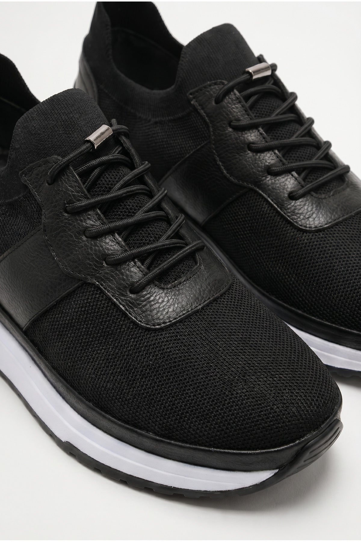 PEDRI Yazlık Günlük Hakiki Deri Triko Erkek Sneaker +3 CM Boy Uzatan Gizli Topuk Siyah