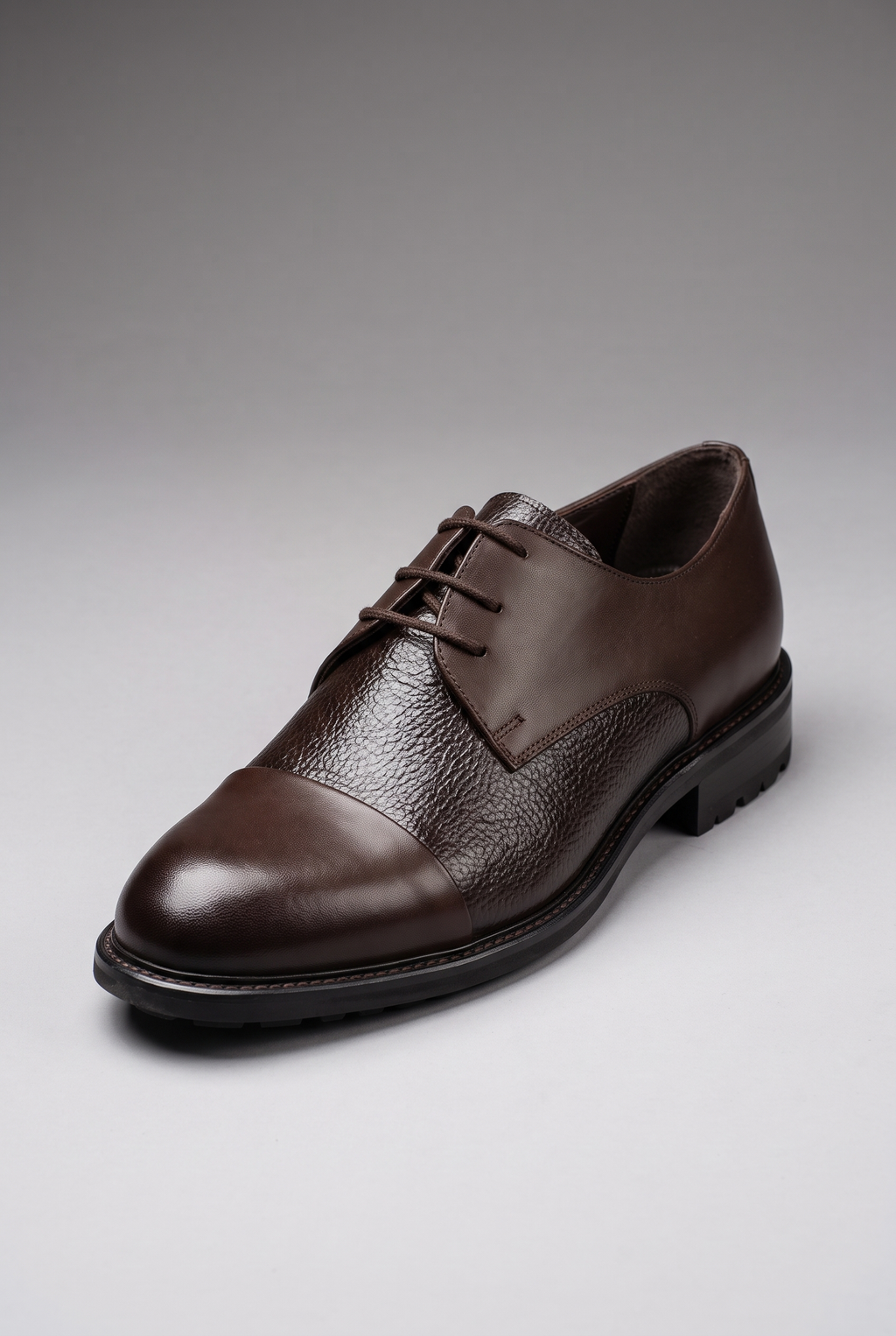 Hakiki Dana Derisi Cap Toe Derby Klasik Ayakkabı – Floater Detaylı, +3 cm Boy Uzatan – Kahverengi – 3