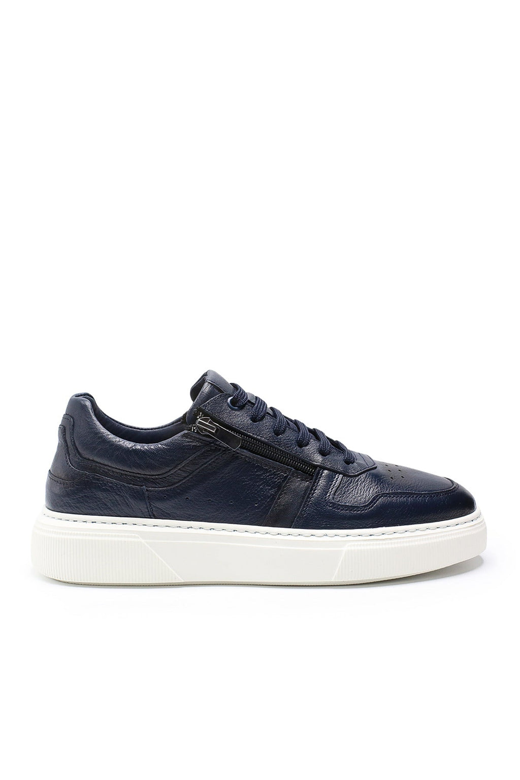 VOO Shoes | %100 Dana Derisi Boy Uzatan Lacivert Fermuarlı Sneaker | +7 cm Gizli Taban