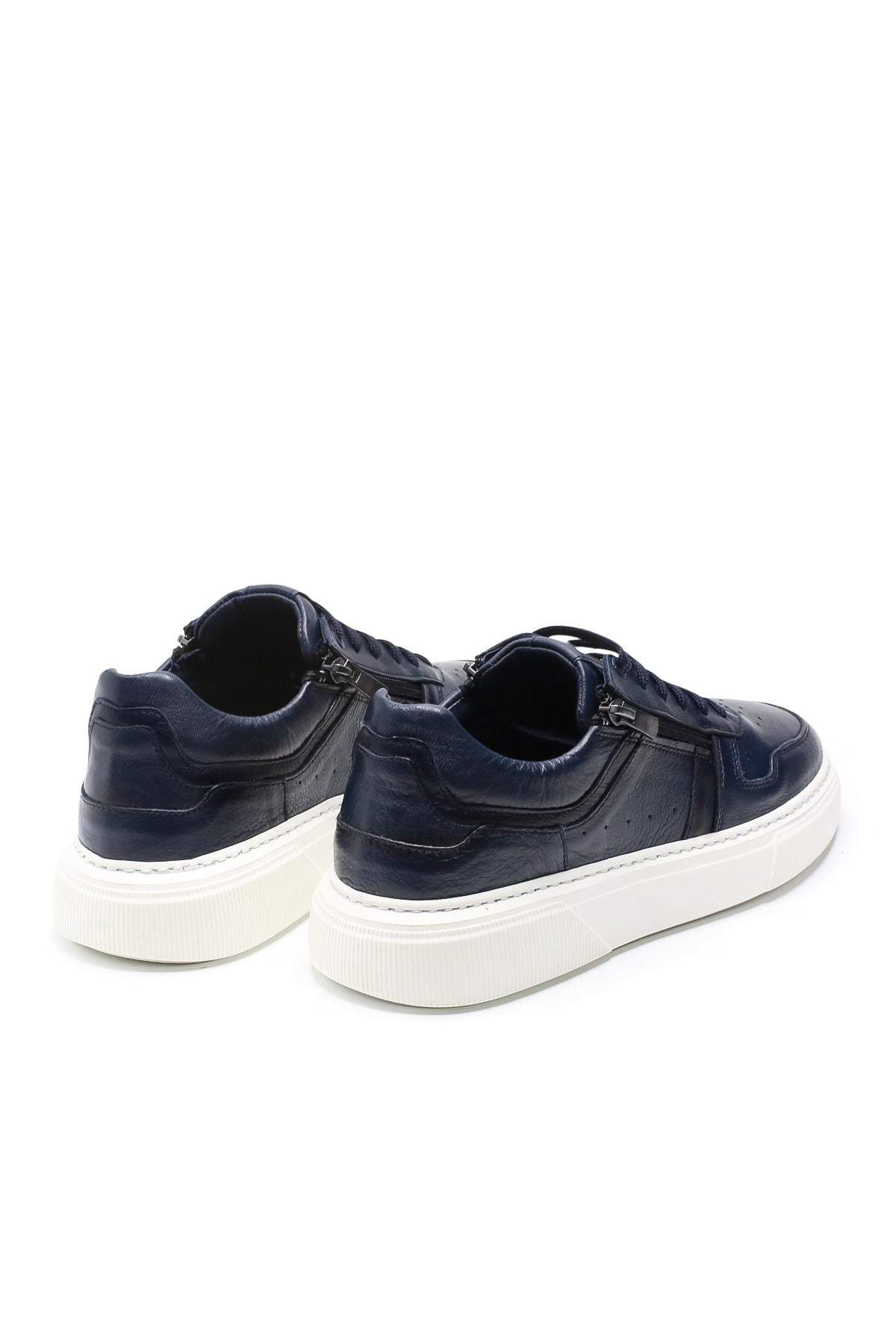 VOO Shoes | %100 Dana Derisi Boy Uzatan Lacivert Fermuarlı Sneaker | +7 cm Gizli Taban
