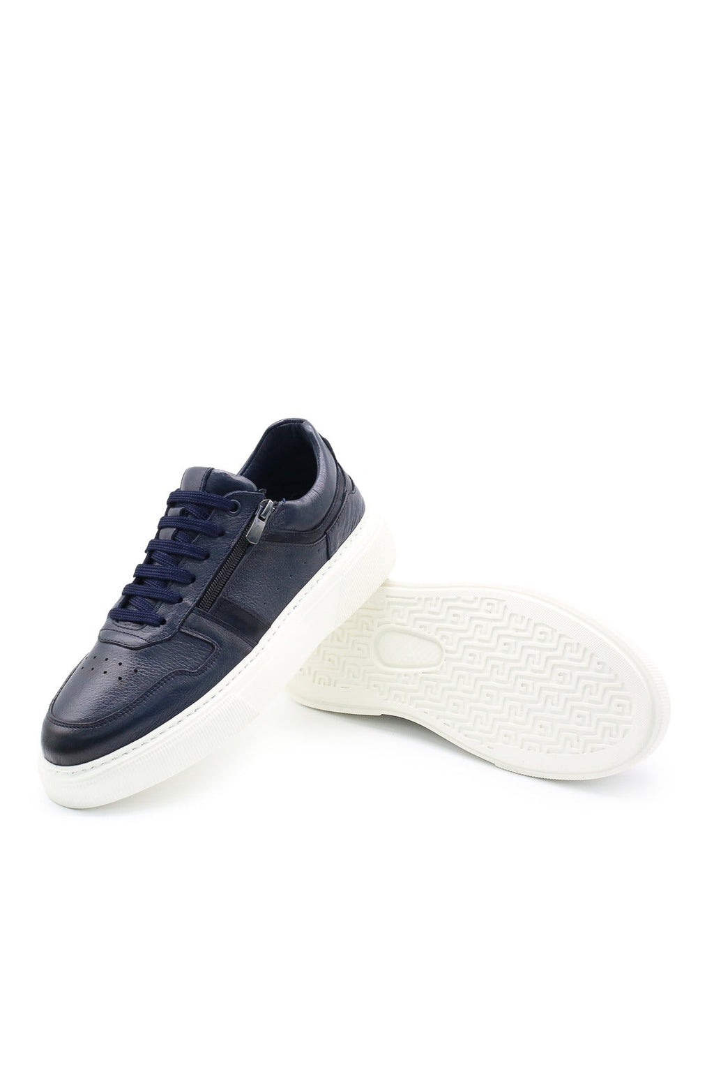 VOO Shoes | %100 Dana Derisi Boy Uzatan Lacivert Fermuarlı Sneaker | +7 cm Gizli Taban