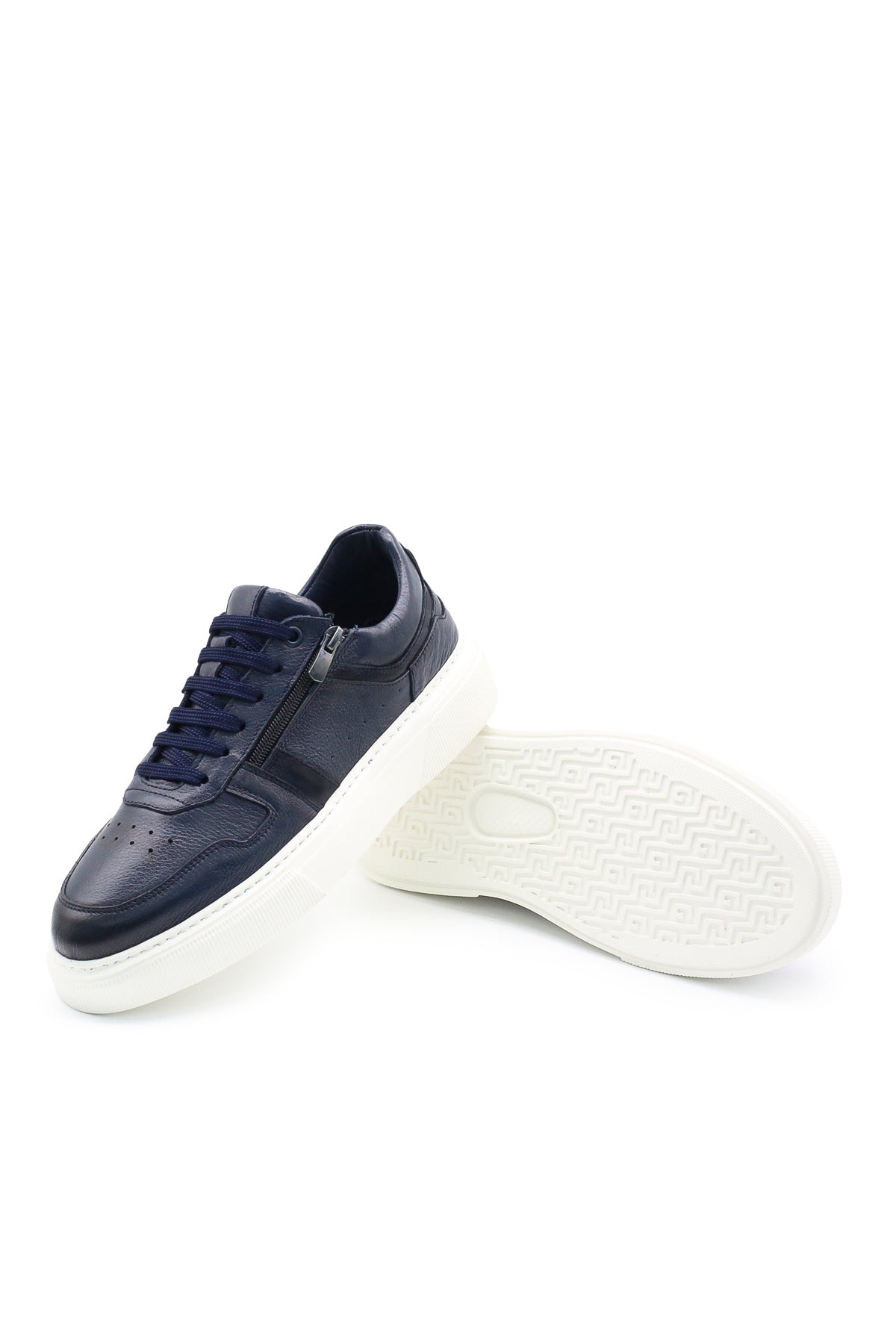 VOO Shoes | %100 Dana Derisi Boy Uzatan Lacivert Fermuarlı Sneaker | +7 cm Gizli Taban
