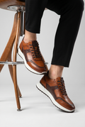VOO Shoes | %100 Dana Derisi Boy Uzatan Kahverengi Rugan Detaylı Sneaker | +7 cm Gizli Taban