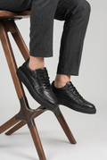 VOO Shoes | %100 Dana Derisi Boy Uzatan Siyah Fermuarlı Sneaker | +7 cm Gizli Taban