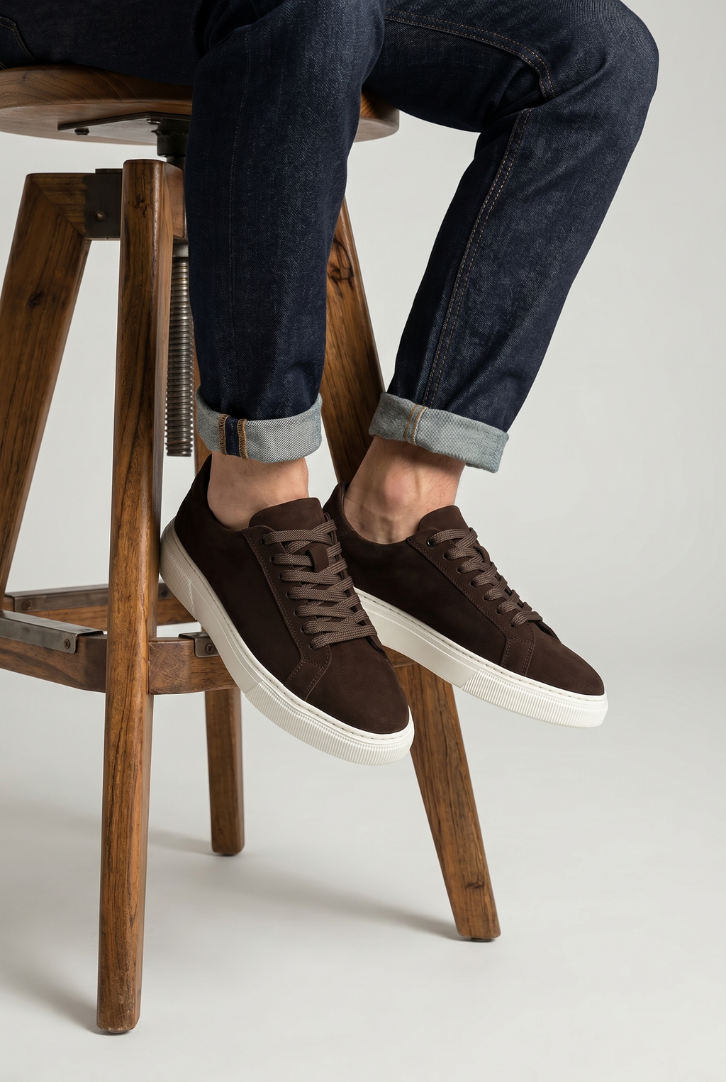 VOO Shoes | %100 Hakiki Nubuk Deri Boy Uzatan Kahverengi Sneaker | +7 cm Gizli Taban
