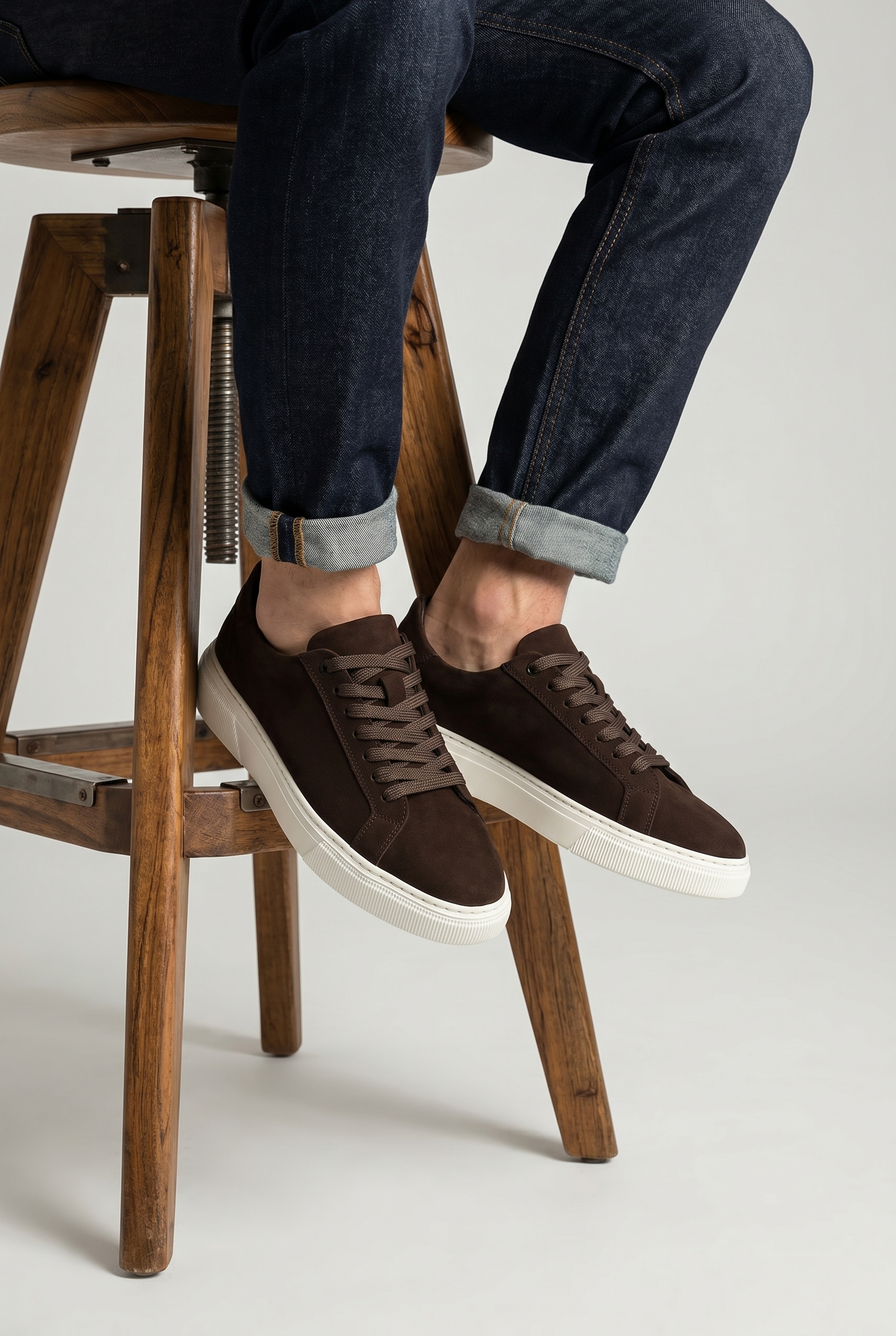 VOO Shoes | %100 Hakiki Nubuk Deri Boy Uzatan Kahverengi Sneaker | +7 cm Gizli Taban