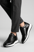VOO Shoes | %100 Dana Derisi Boy Uzatan Siyah Rugan Detaylı Sneaker | +7 cm Gizli Taban