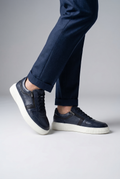 VOO Shoes | %100 Dana Derisi Boy Uzatan Lacivert Fermuarlı Sneaker | +7 cm Gizli Taban