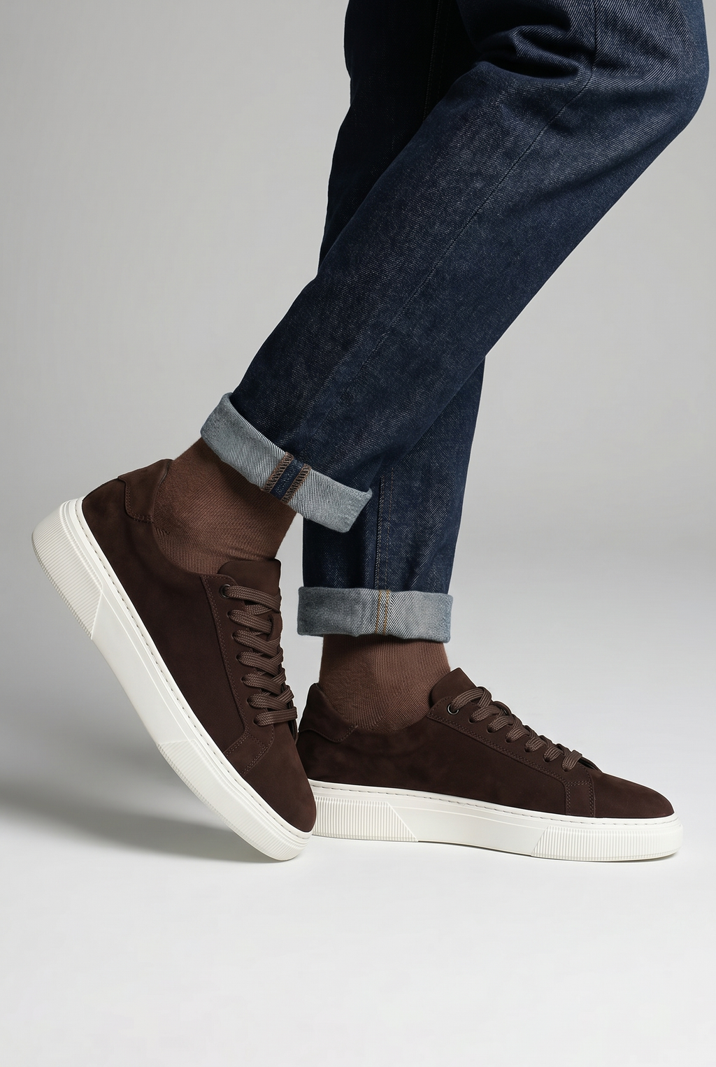 VOO Shoes | %100 Hakiki Nubuk Deri Boy Uzatan Kahverengi Sneaker | +7 cm Gizli Taban