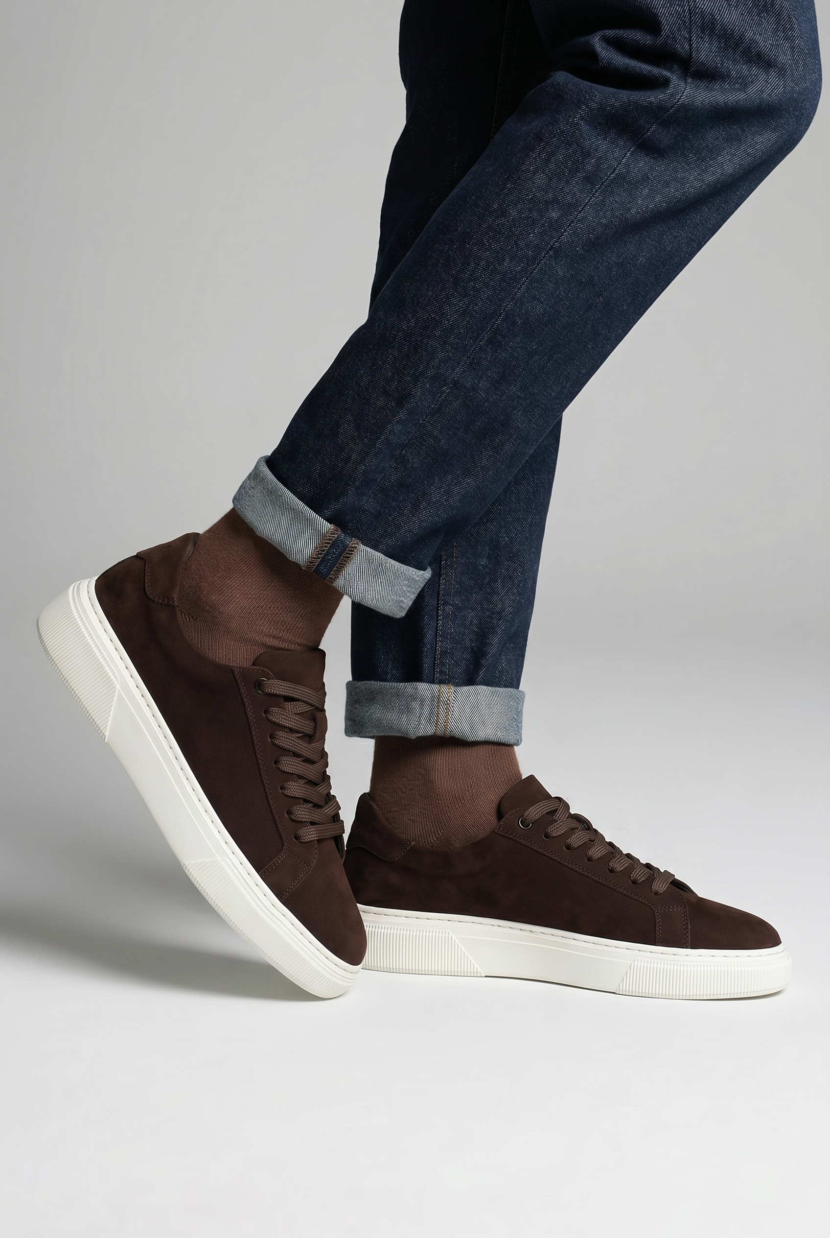 VOO Shoes | %100 Hakiki Nubuk Deri Boy Uzatan Kahverengi Sneaker | +7 cm Gizli Taban