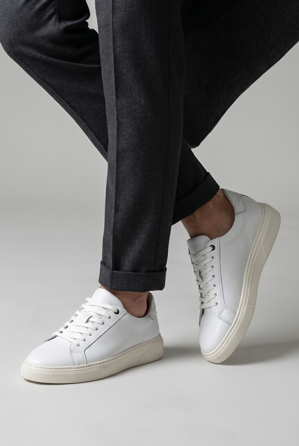 VOO Shoes | %100 Dana Derisi Boy Uzatan Beyaz Sneaker | +7 cm Gizli Taban