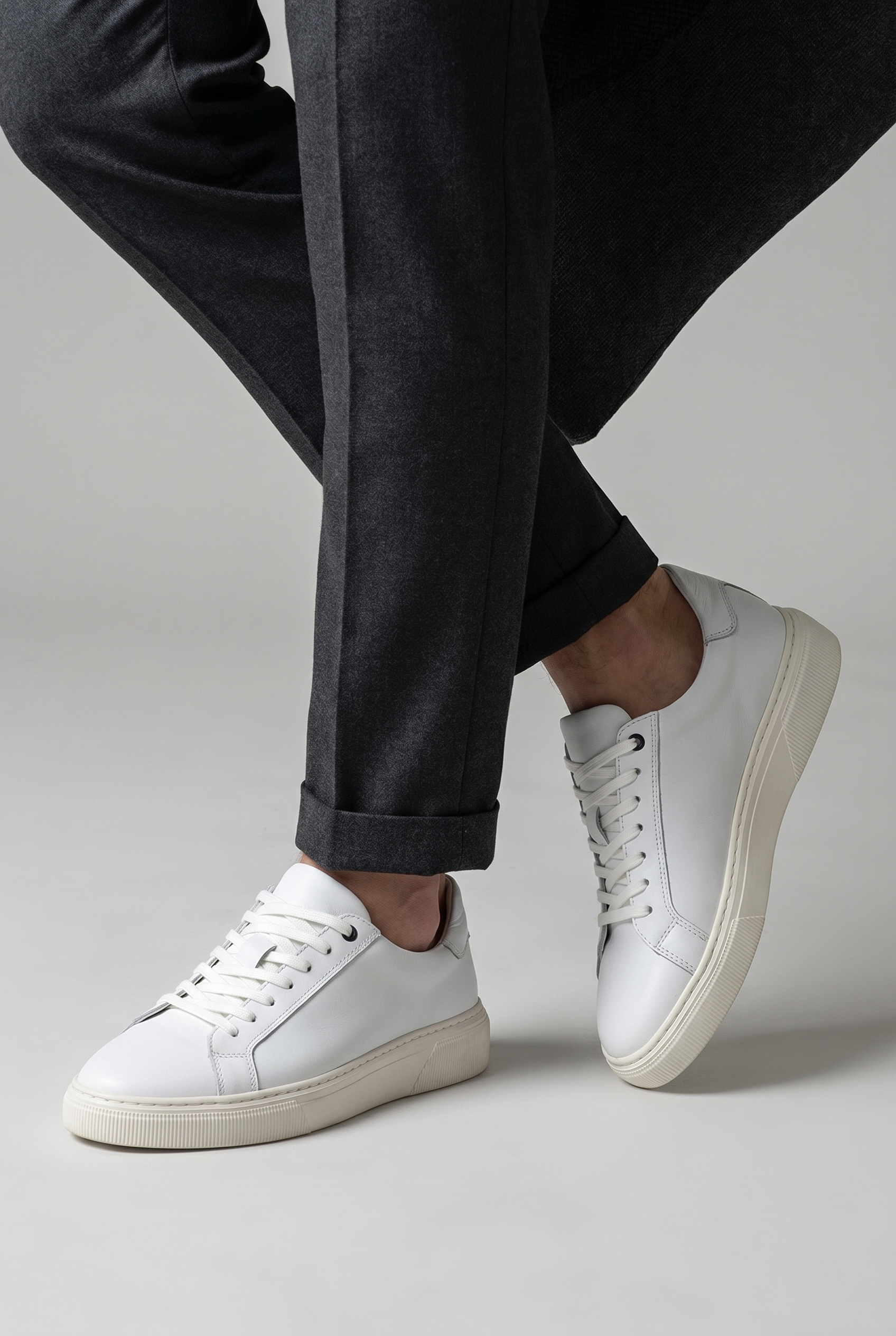 VOO Shoes | %100 Dana Derisi Boy Uzatan Beyaz Sneaker | +7 cm Gizli Taban