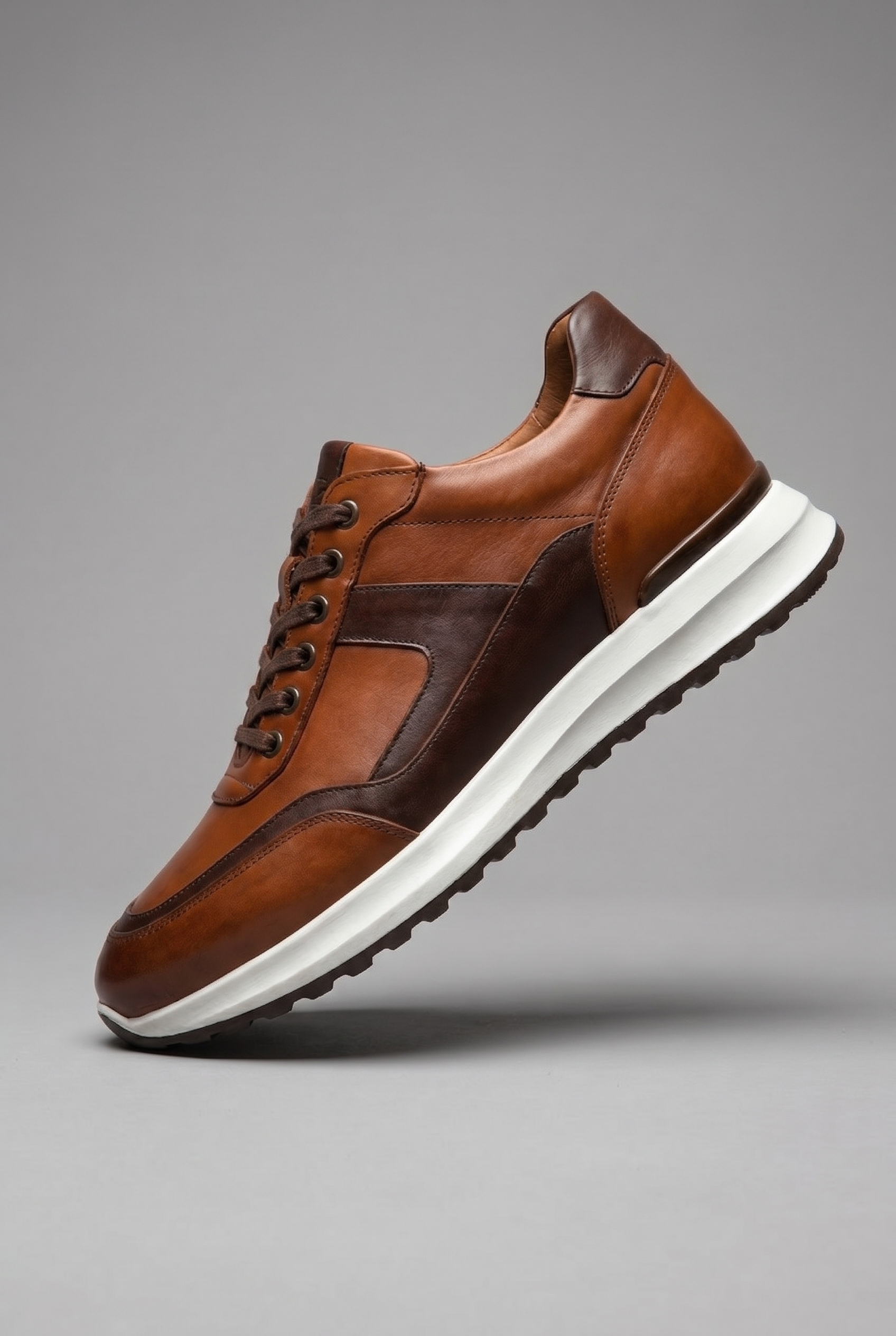 VOO Shoes | %100 Dana Derisi Boy Uzatan Kahverengi Rugan Detaylı Sneaker | +7 cm Gizli Taban