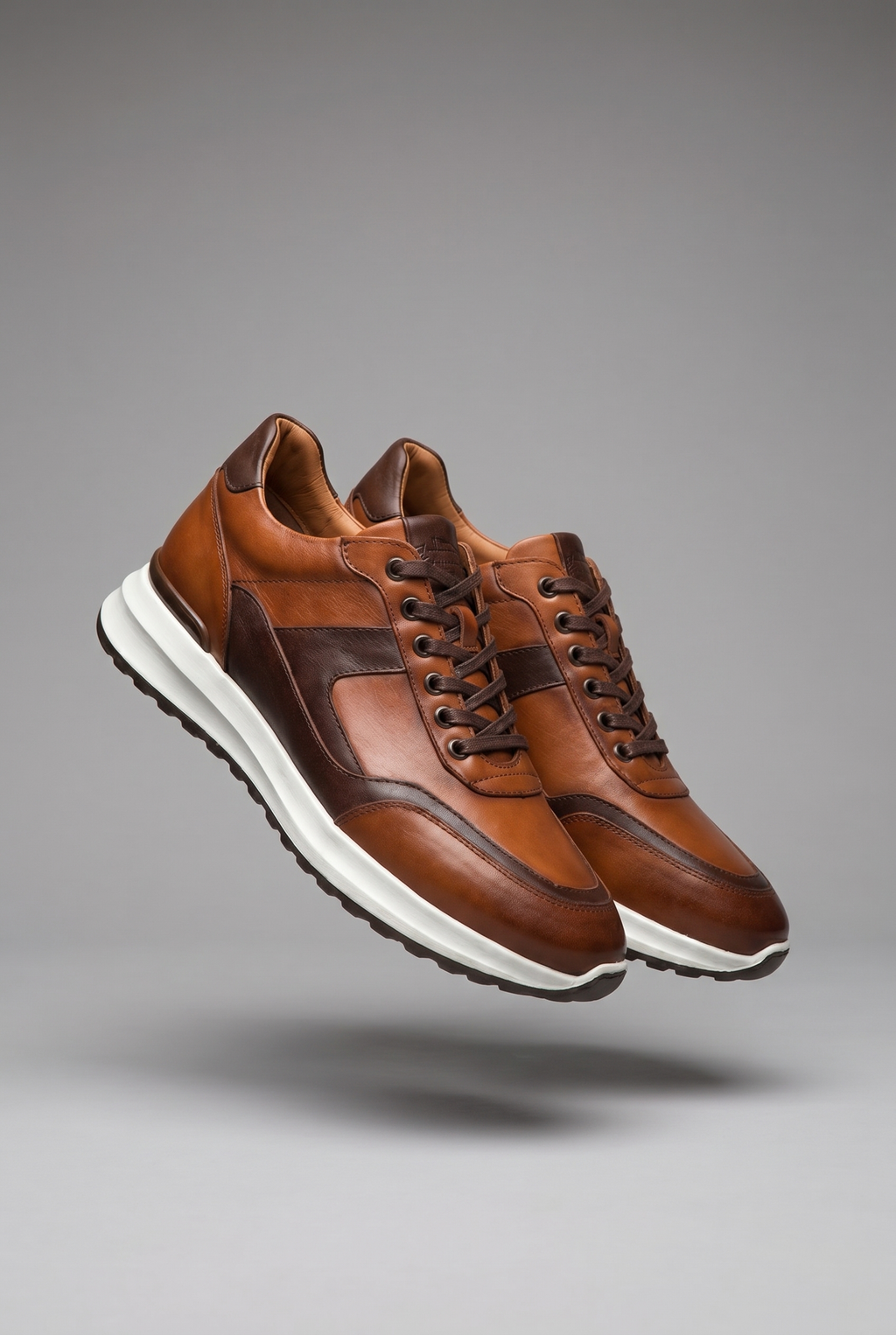 VOO Shoes | %100 Dana Derisi Boy Uzatan Kahverengi Rugan Detaylı Sneaker | +7 cm Gizli Taban