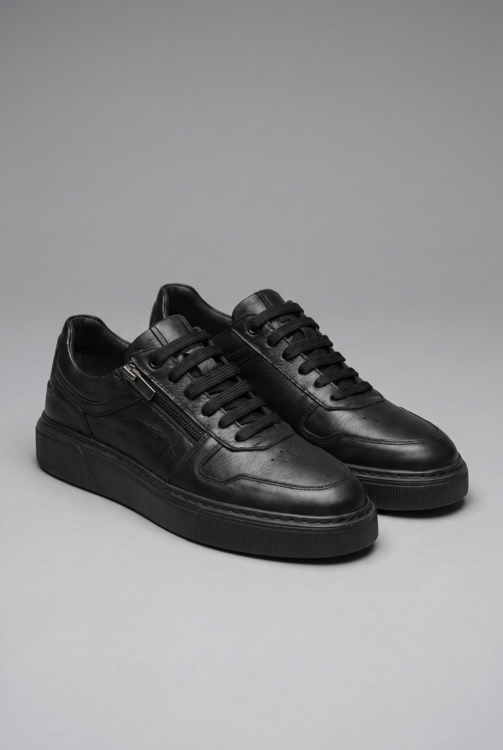 VOO Shoes | %100 Dana Derisi Boy Uzatan Siyah Fermuarlı Sneaker | +7 cm Gizli Taban