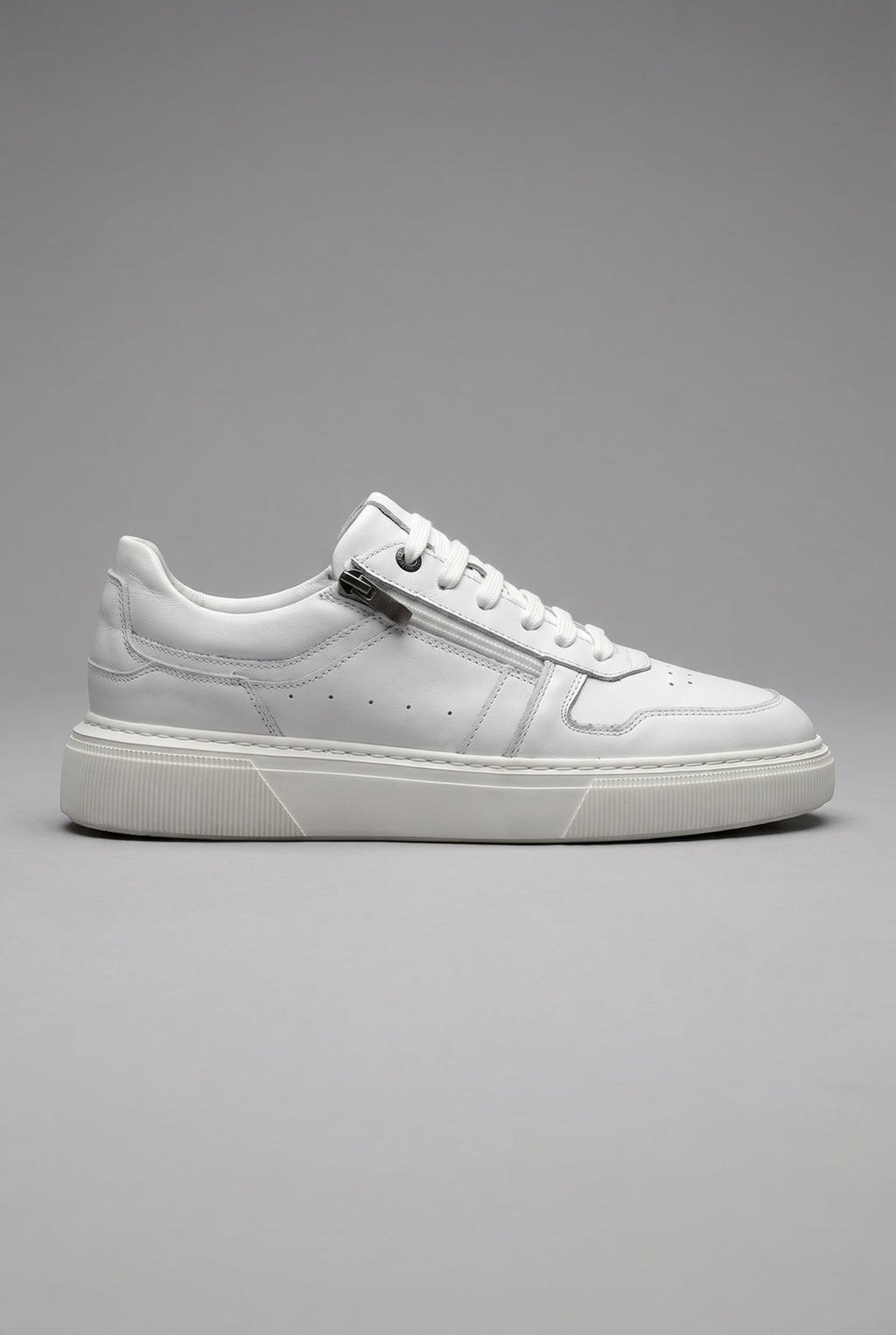 VOO Shoes | %100 Dana Derisi Boy Uzatan Beyaz Fermuarlı Sneaker | +7 cm Gizli Taban